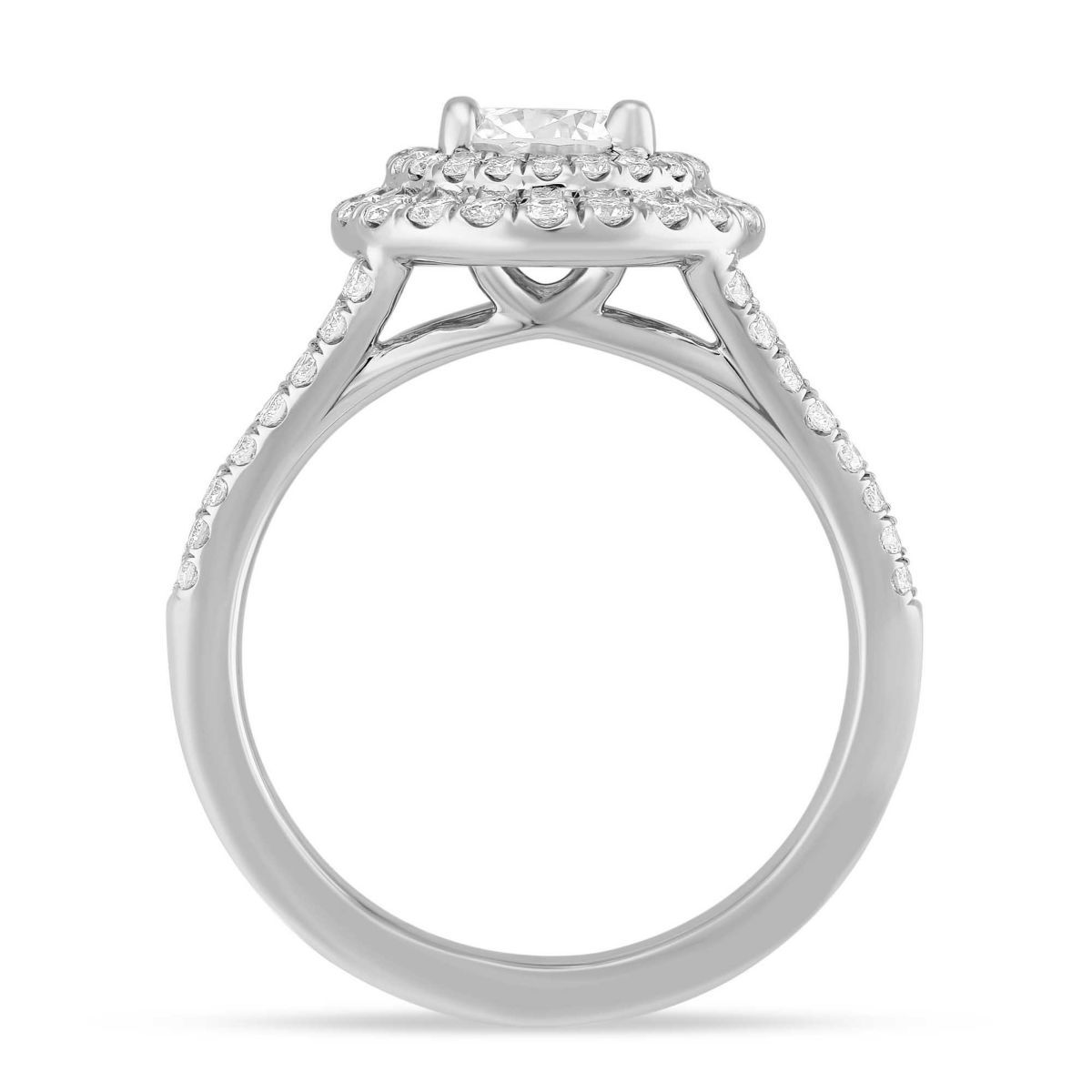 14K White Gold Round Diamond Ring with Double Halo & Split Shank, 0.47 ct