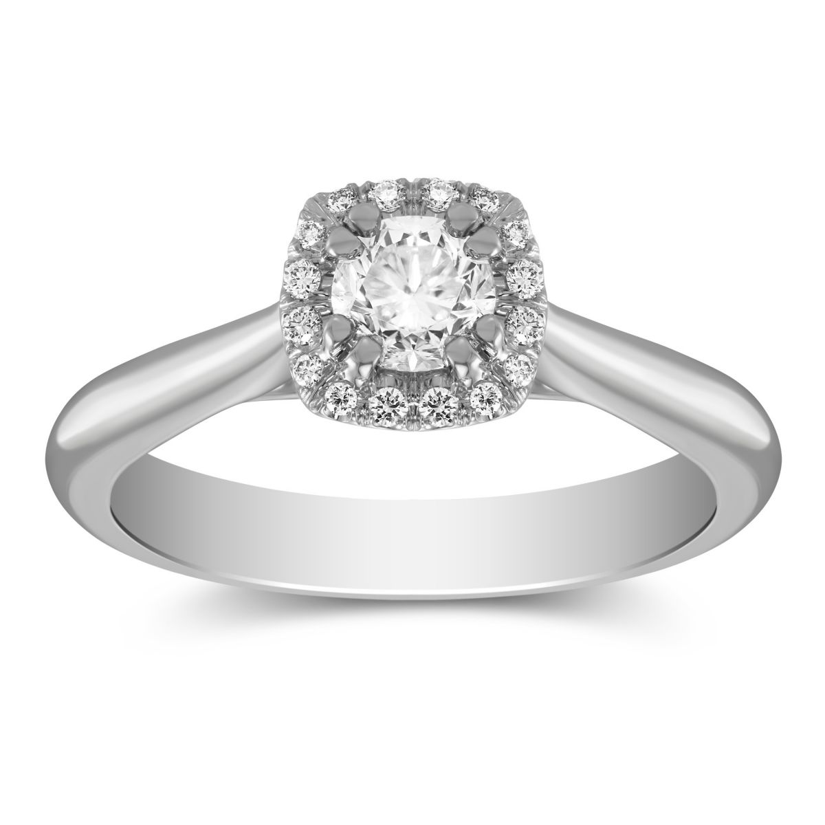 14K White Gold Diamond Ring with Cushion Halo, 0.40 ct