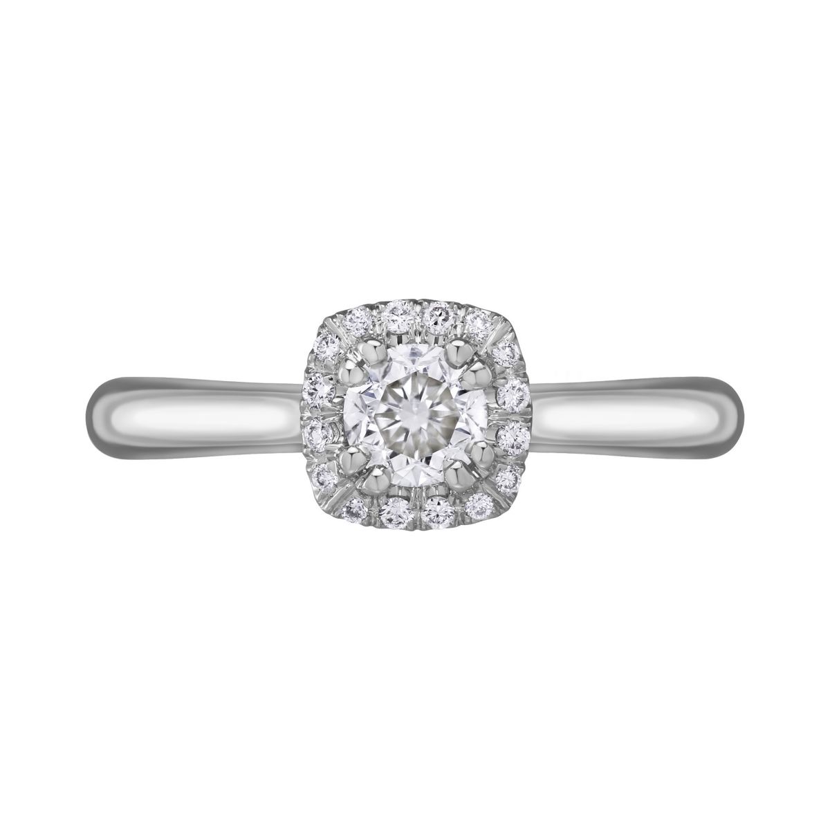 14K White Gold Diamond Ring with Cushion Halo, 0.40 ct