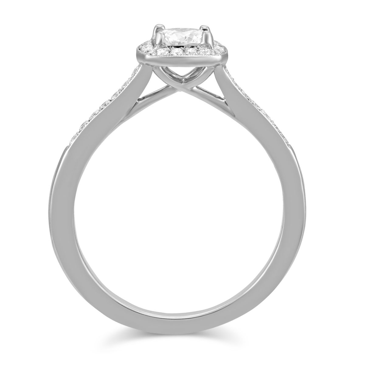 14K White Gold Diamond Ring with Milgrain Cushion Halo & Shank, 0.42 ct