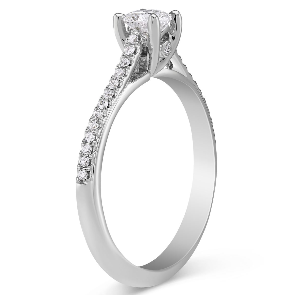 14K White Gold Diamond Ring with Diamond Shank, 0.60 ct