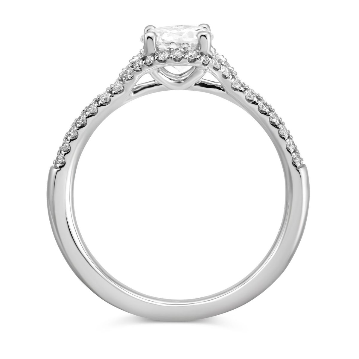 White Gold Diamond Engagement Ring with Joined Diamond Halo & 2 Row Shank, 0.61 ct