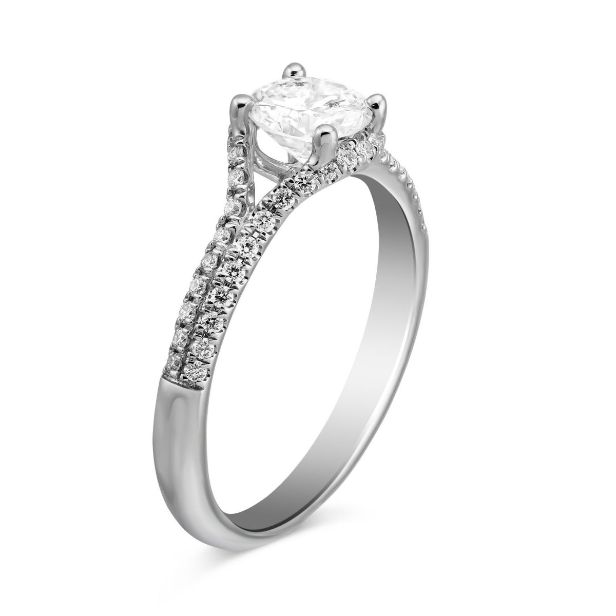 14K White Gold Diamond Ring with Joined Diamond Halo & 2 Row Shank, 0.59 ct