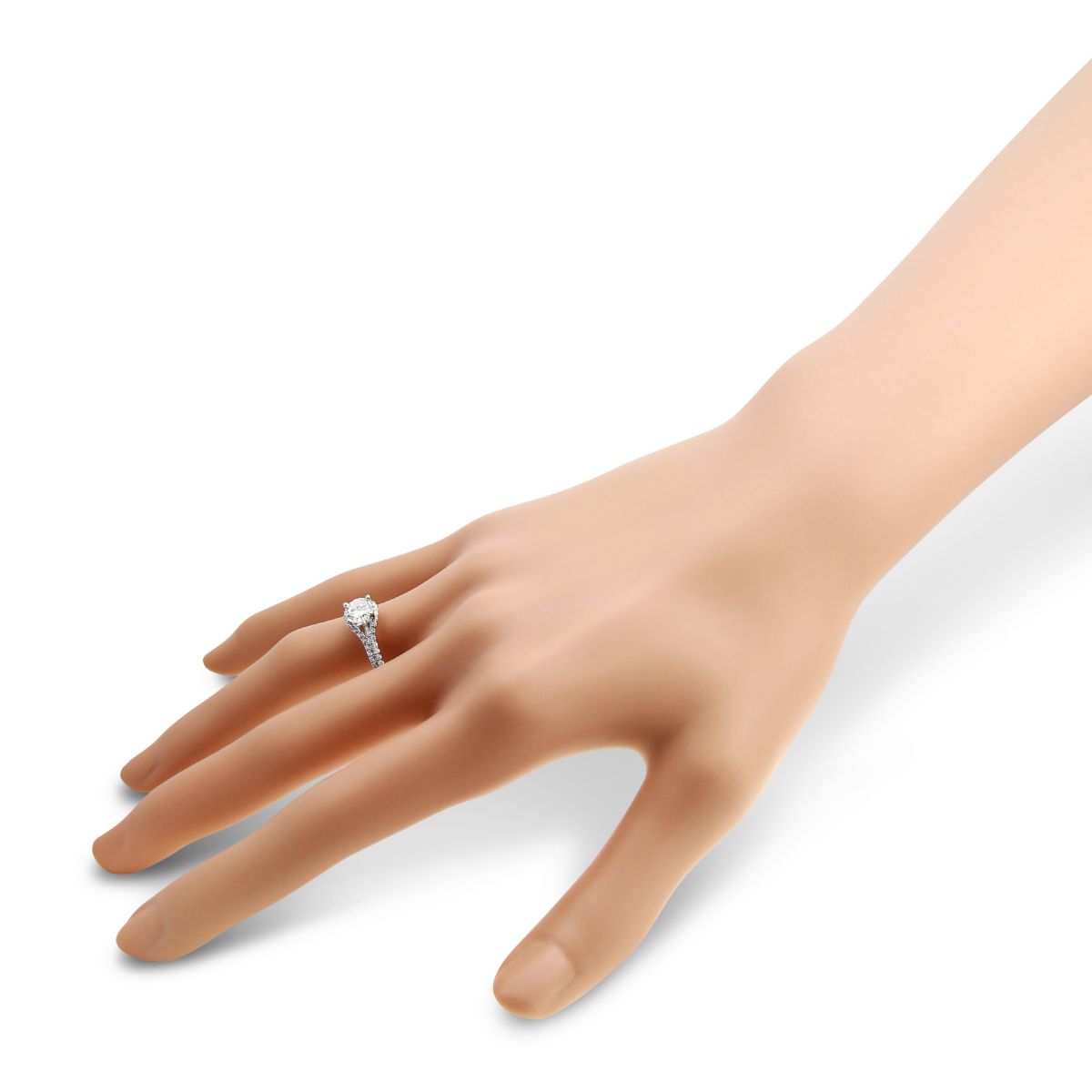 14K White Gold Diamond Ring with Joined Diamond Halo & 2 Row Shank, 0.59 ct