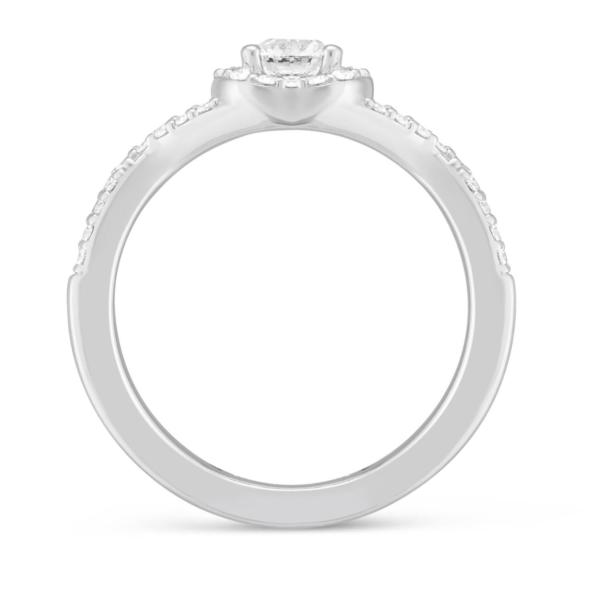 14K White Gold Diamond Ring with Diamond Cushion Halo & Twisted Shank, 0.61 ct