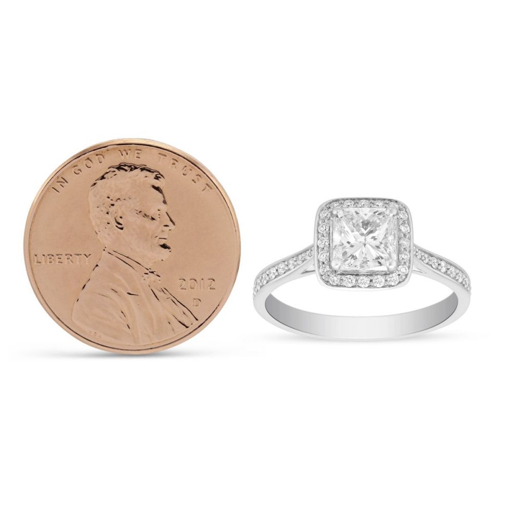 18K White Gold Borsheims Signature Diamond Engagement Ring with Diamond Halo & Shank, 1.19cttw