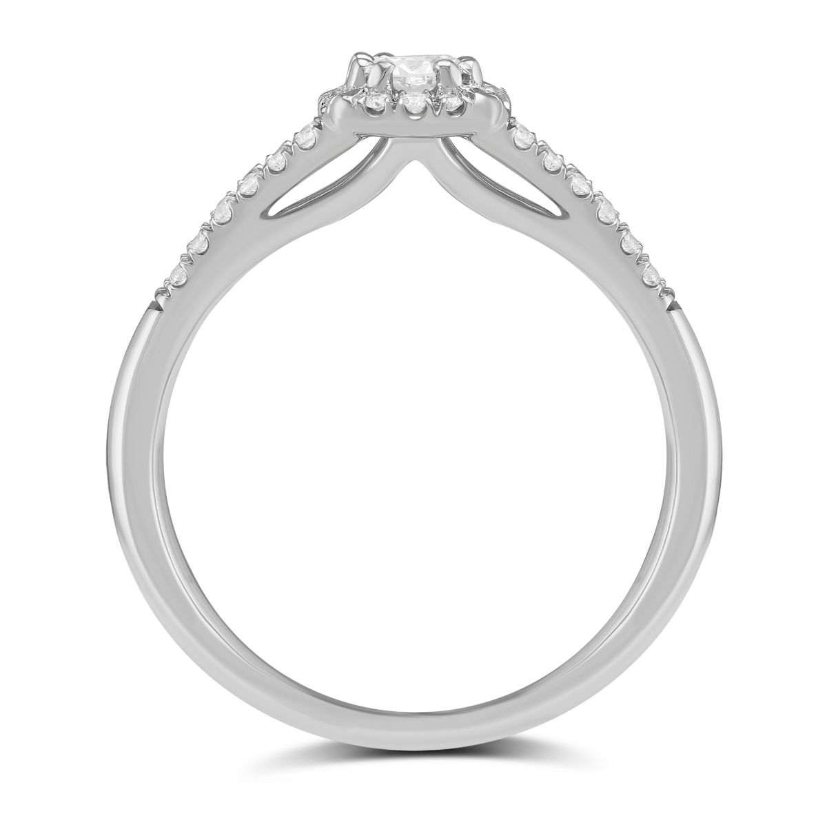 White Gold Diamond Ring with Cushion Halo & Split Shank, 0.78 ct