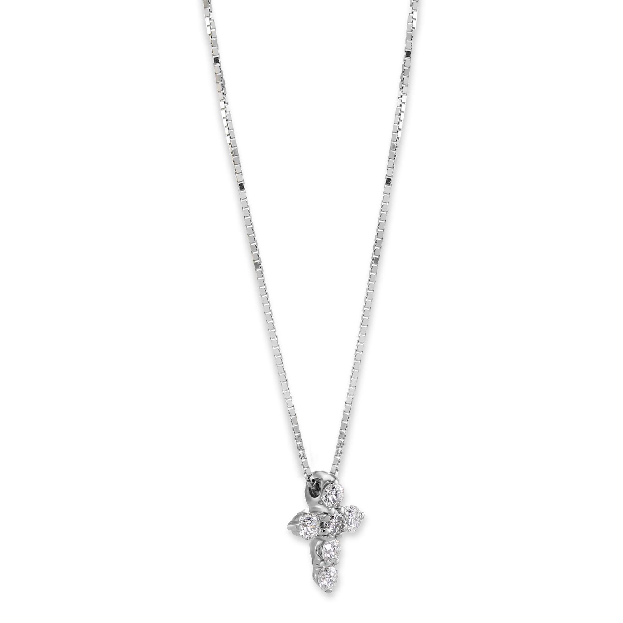 Diamond Cross Necklace in White Gold, 0.15 cttw