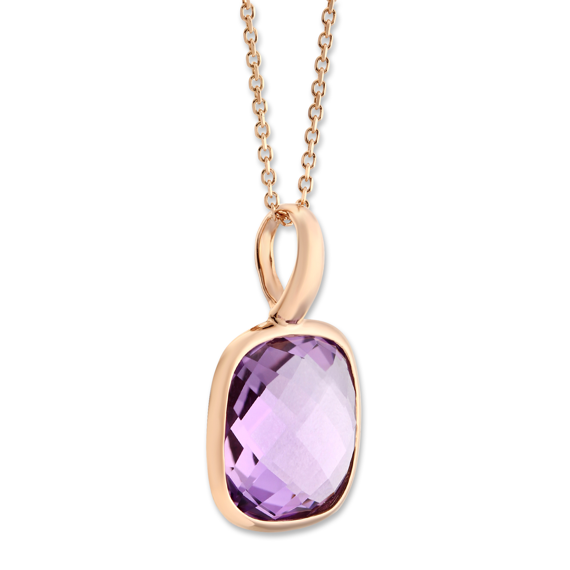 14K Rose Gold Checkerboard Amethyst Bezel Set Pendant, 18