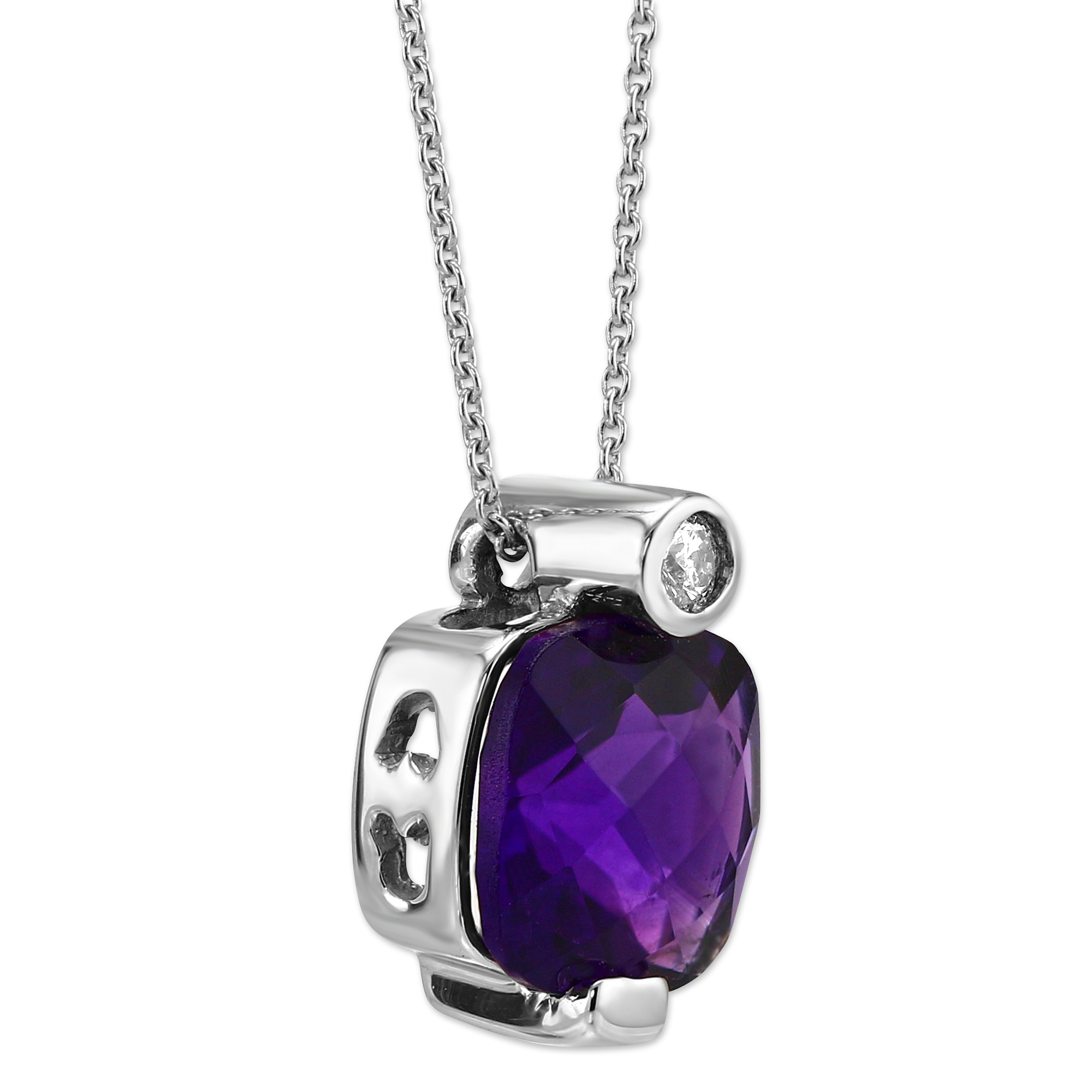 Amethyst & Bezel Set Diamond Pendant Necklace in White Gold