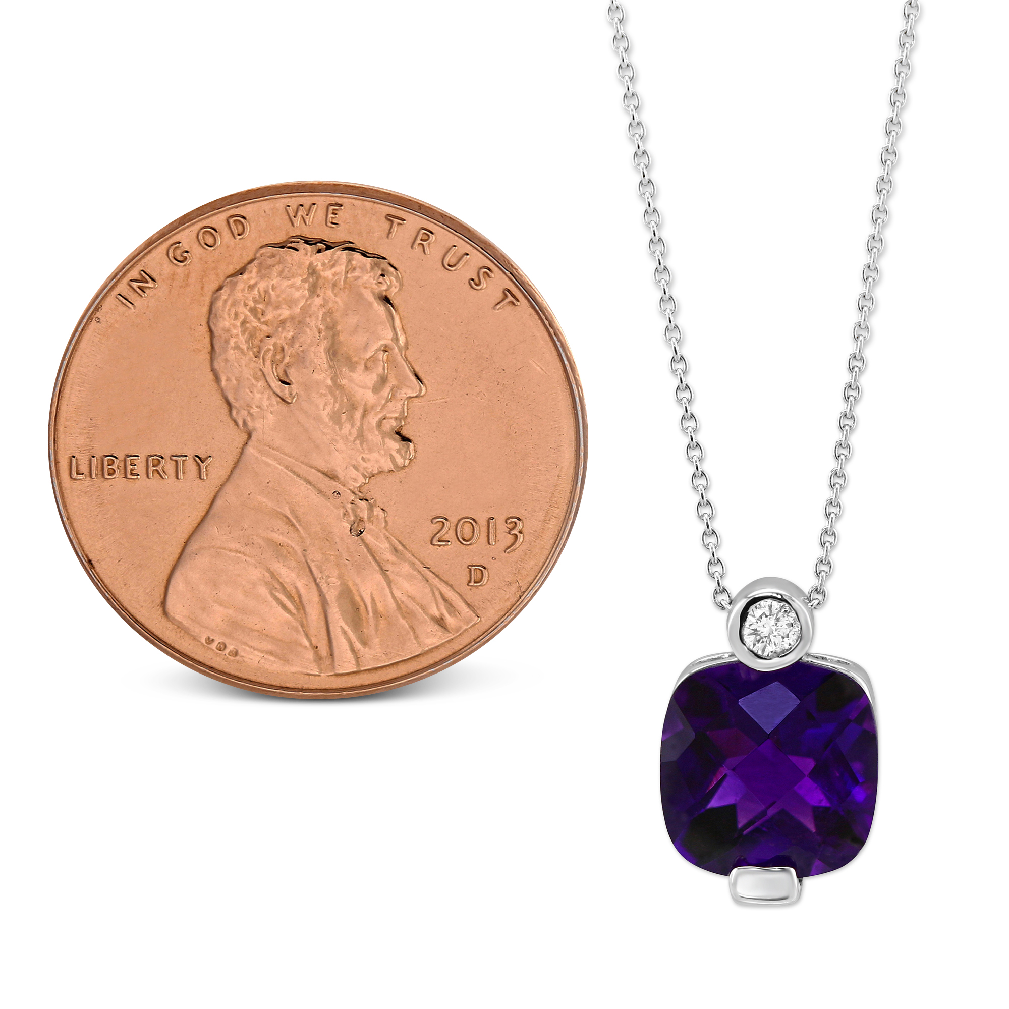 Amethyst & Bezel Set Diamond Pendant Necklace in White Gold