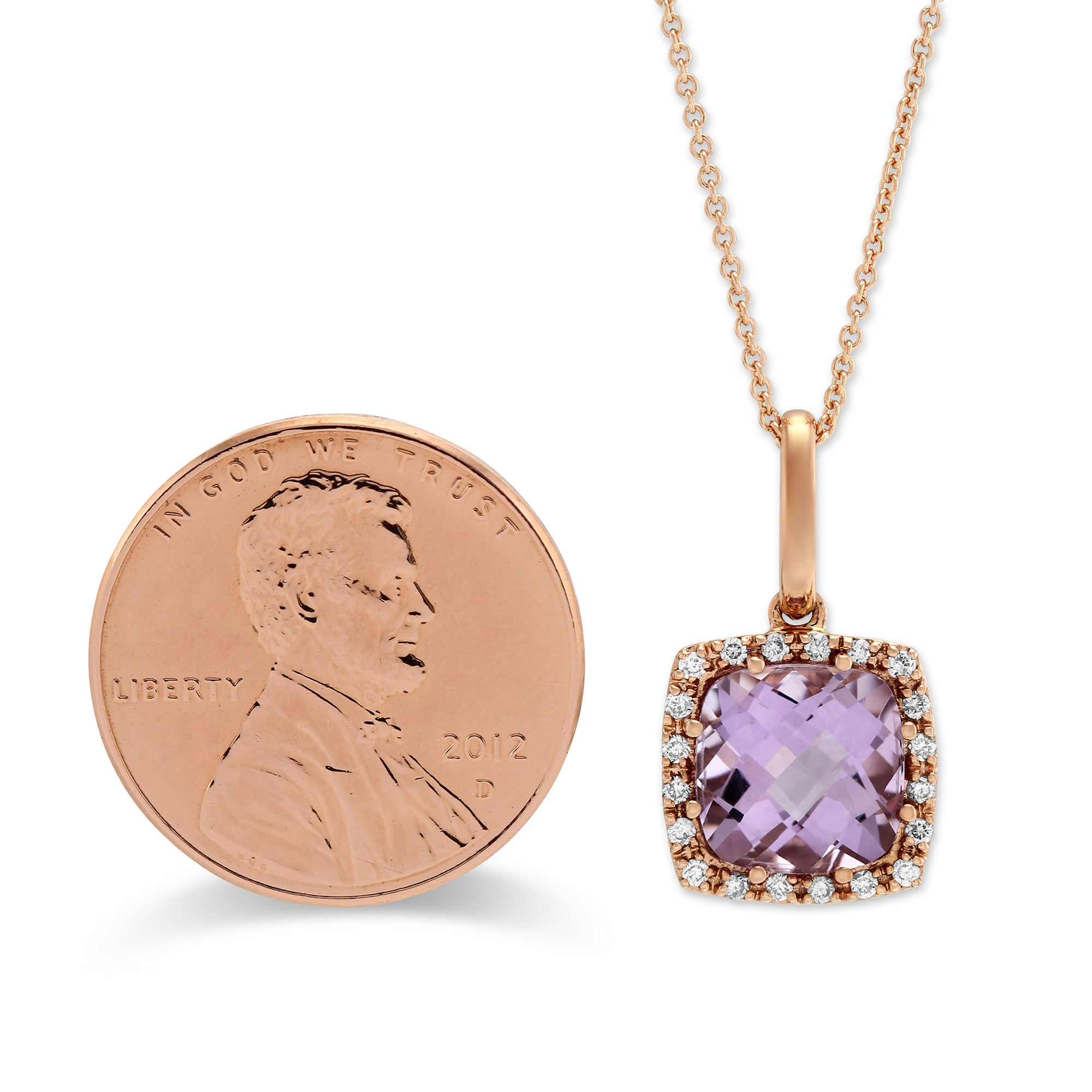 Rose Gold Amethyst & Diamond Halo Pendant Necklace