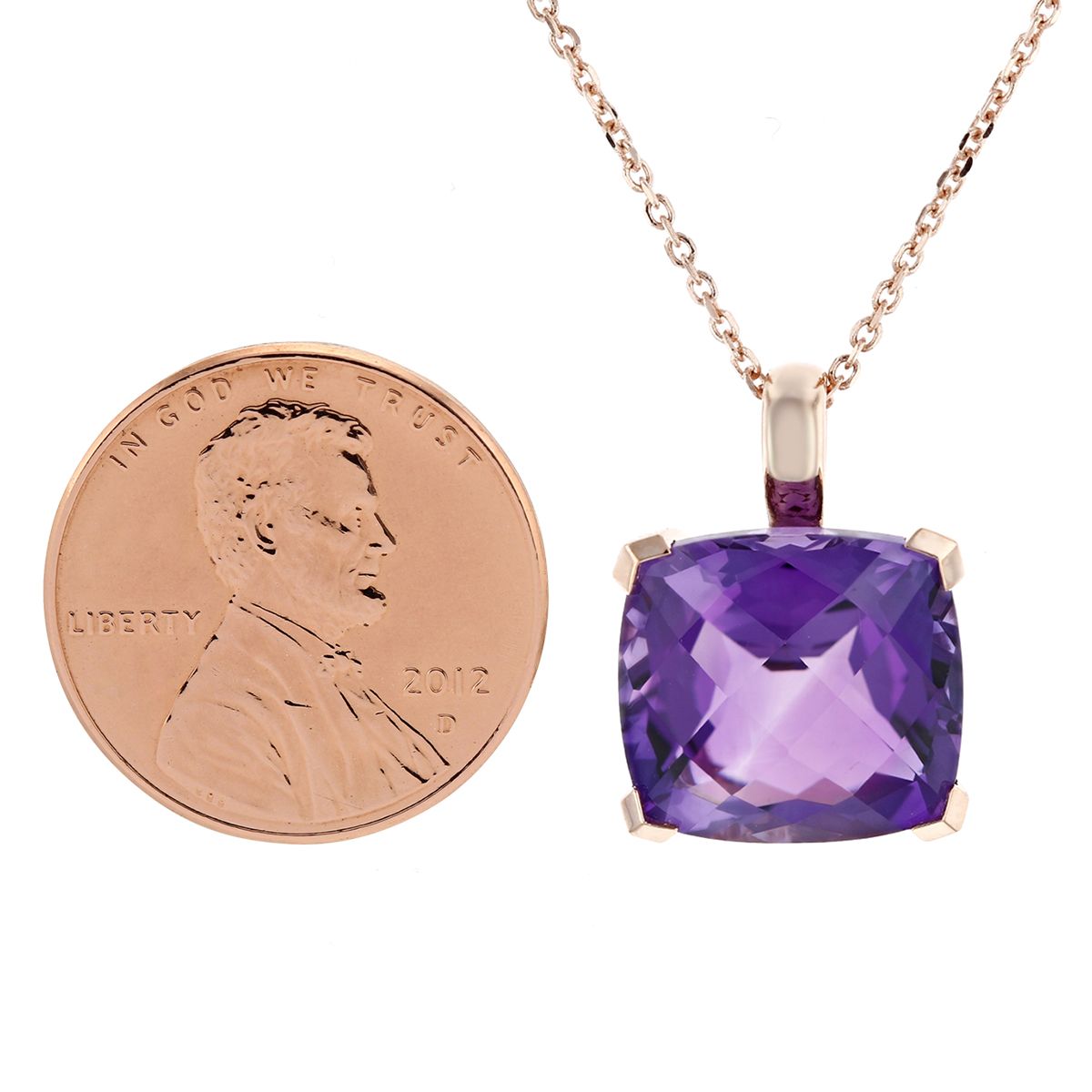 Cushion Amethyst Pendant Necklace in Rose Gold