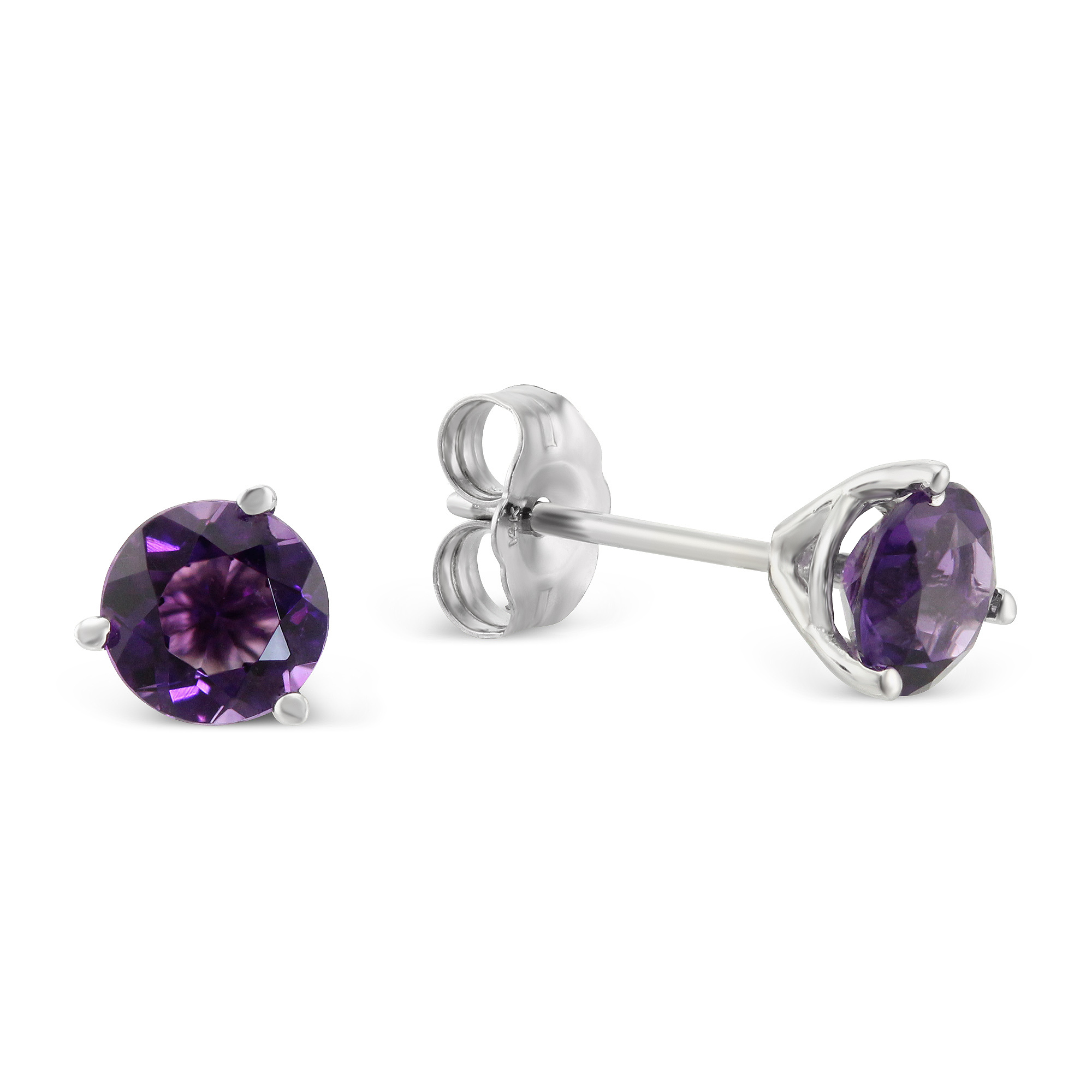 Amethyst Stud Earrings, 5mm in White Gold