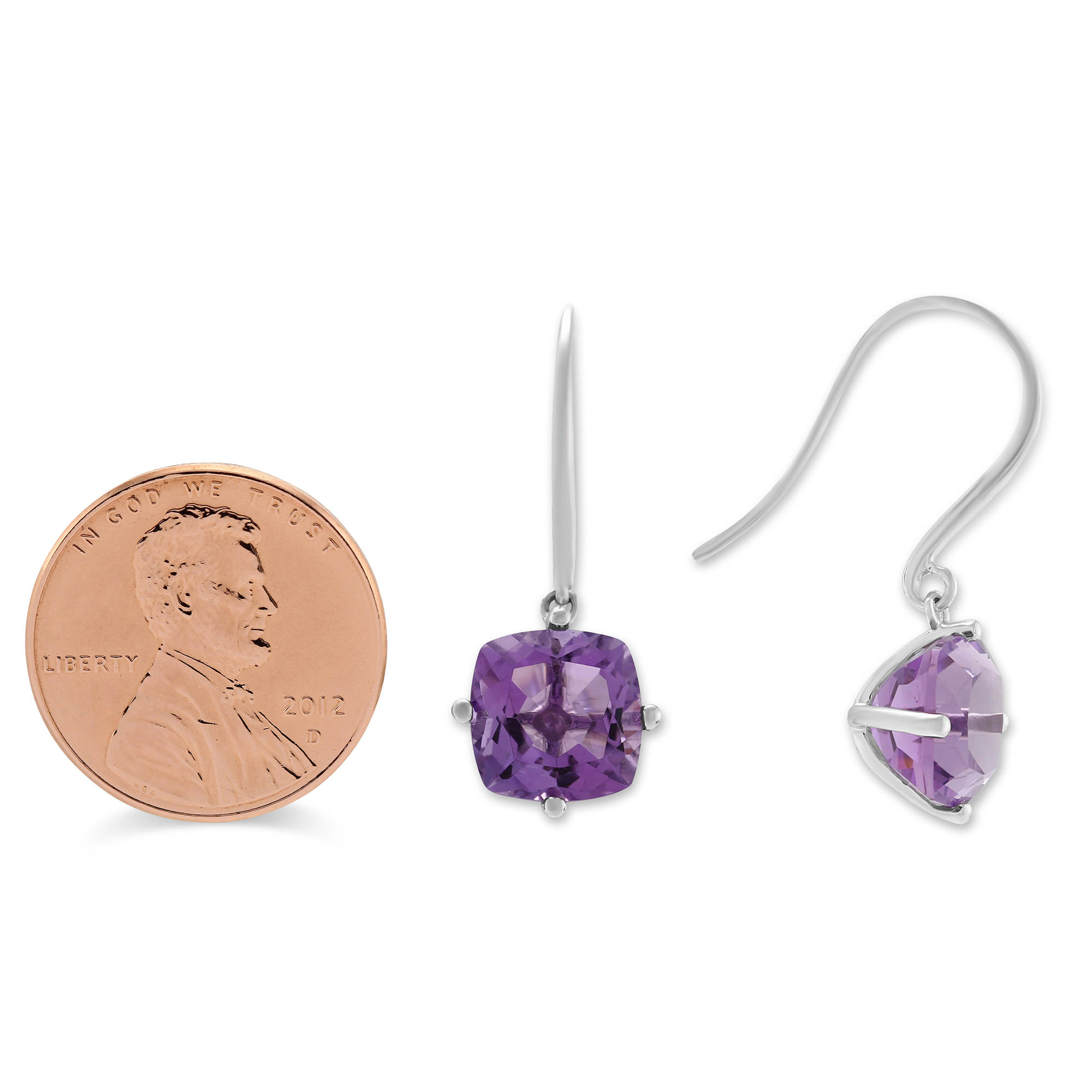 Amethyst Drop Earrings in White Gold