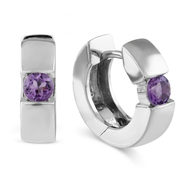 Sterling Silver Amethyst Hoop Earrings