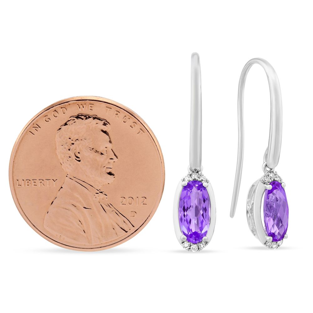 Oval Amethyst & Diamond Drop Earrings in White Gold