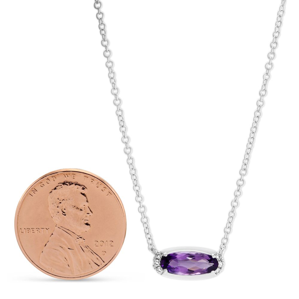 Oval Amethyst & Diamond East West Necklace in White Gold