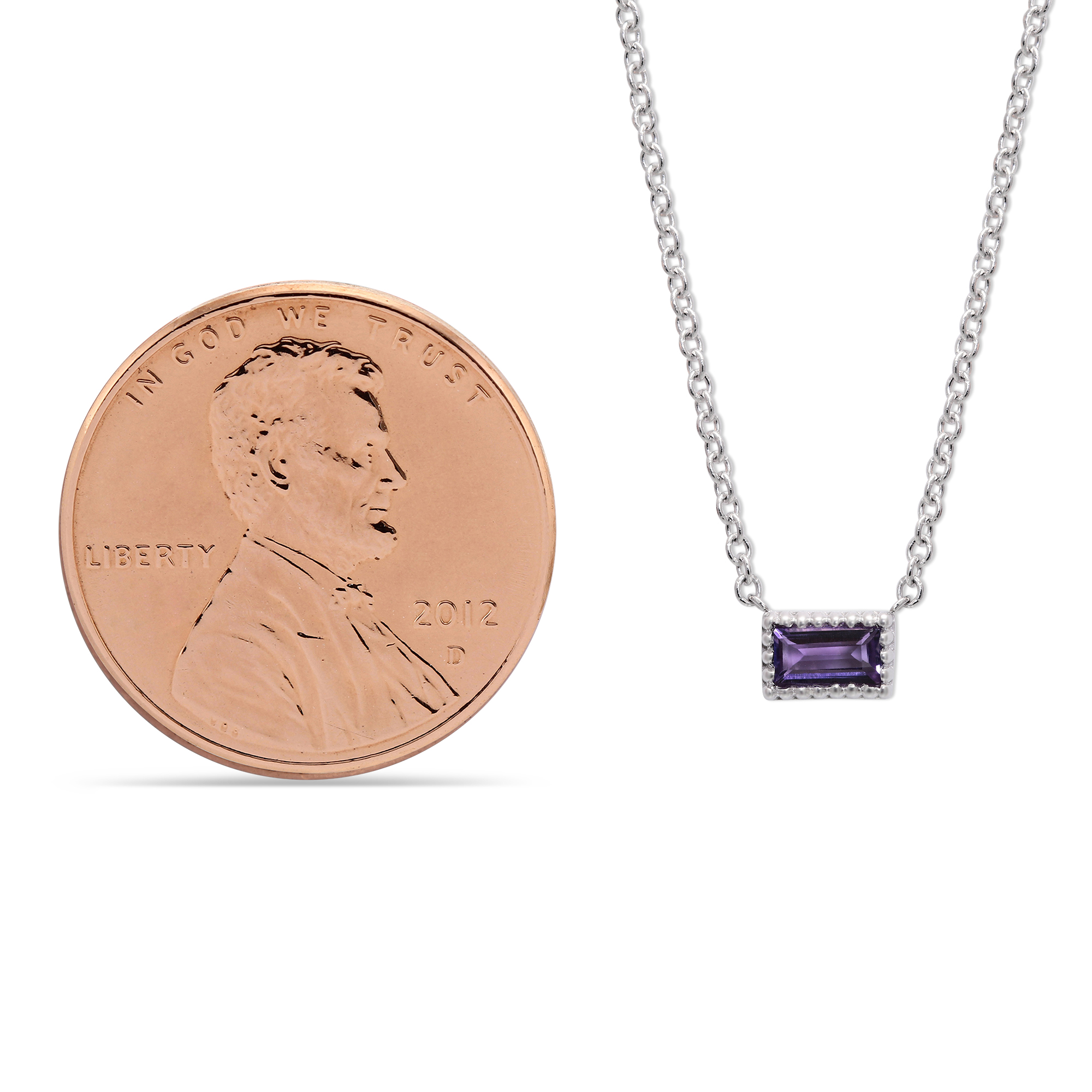 My Story Baguette Amethyst Necklace in White Gold