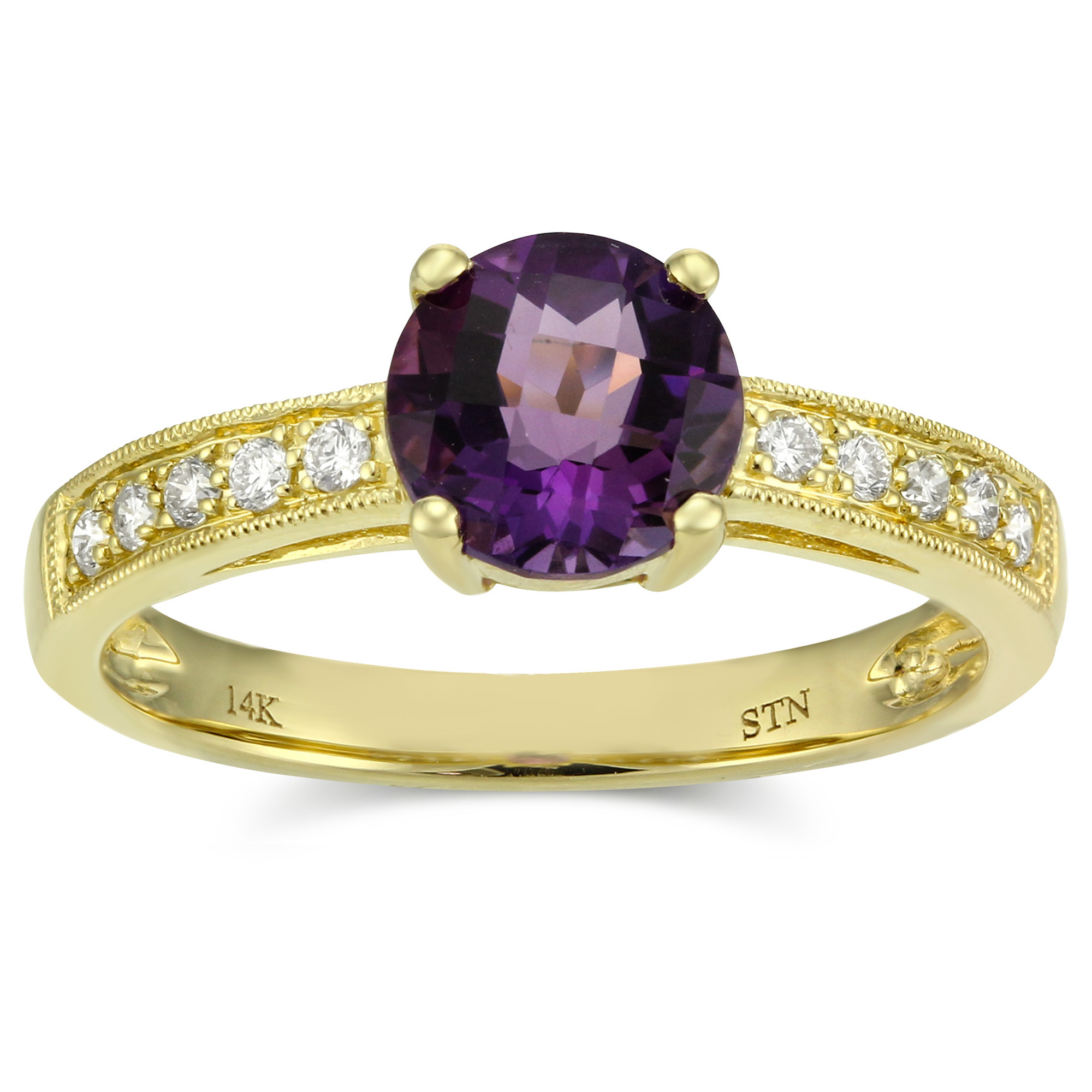 14K Yellow Gold Round Checkerboard Amethyst & Diamond Ring Borsheims