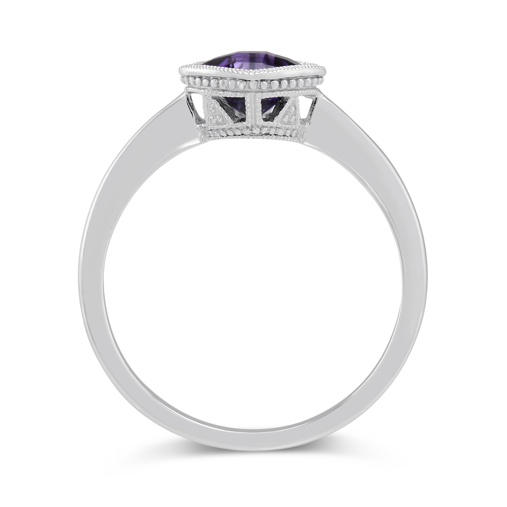 Amethyst Milgrain Bezel Set Ring in White Gold