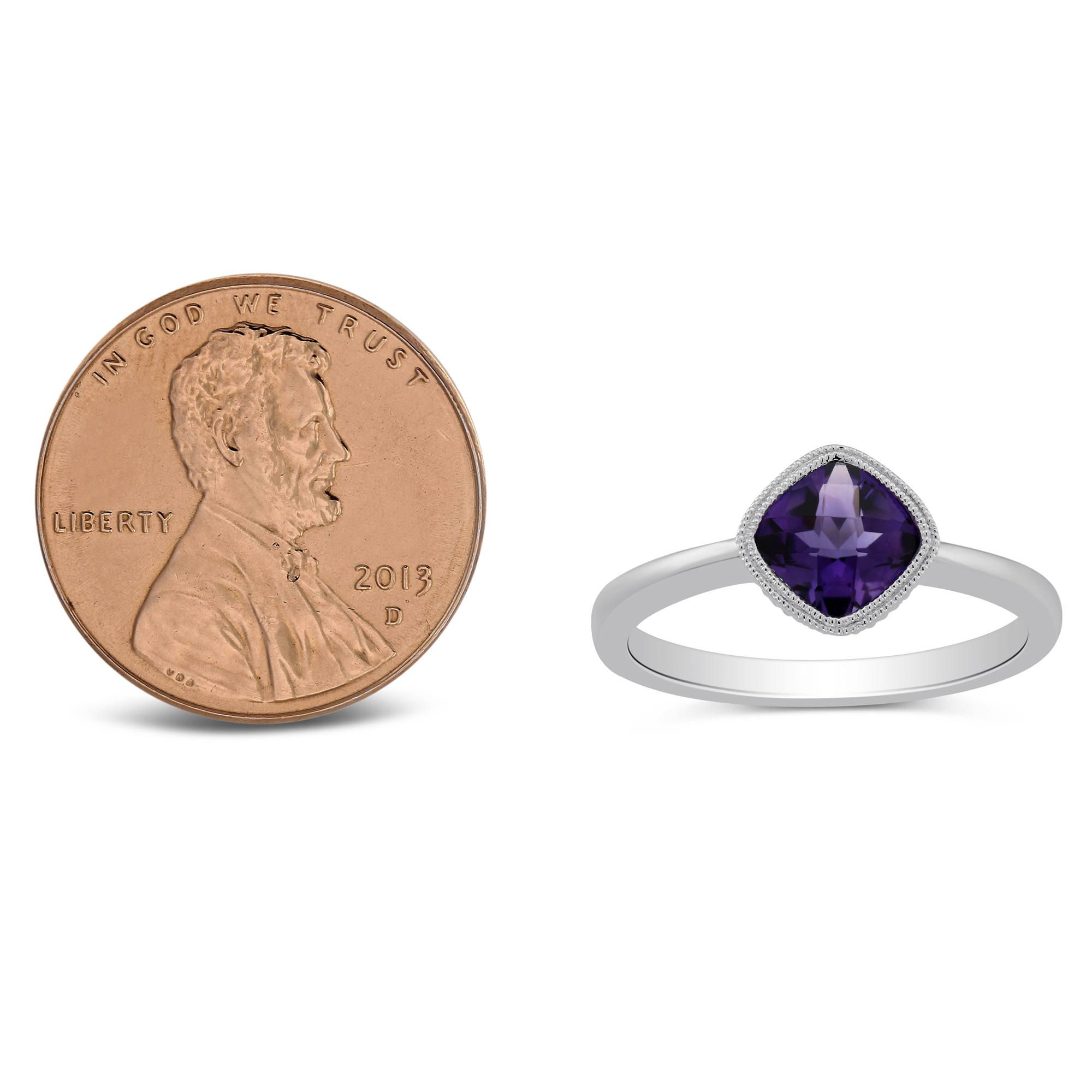 Amethyst Milgrain Bezel Set Ring in White Gold