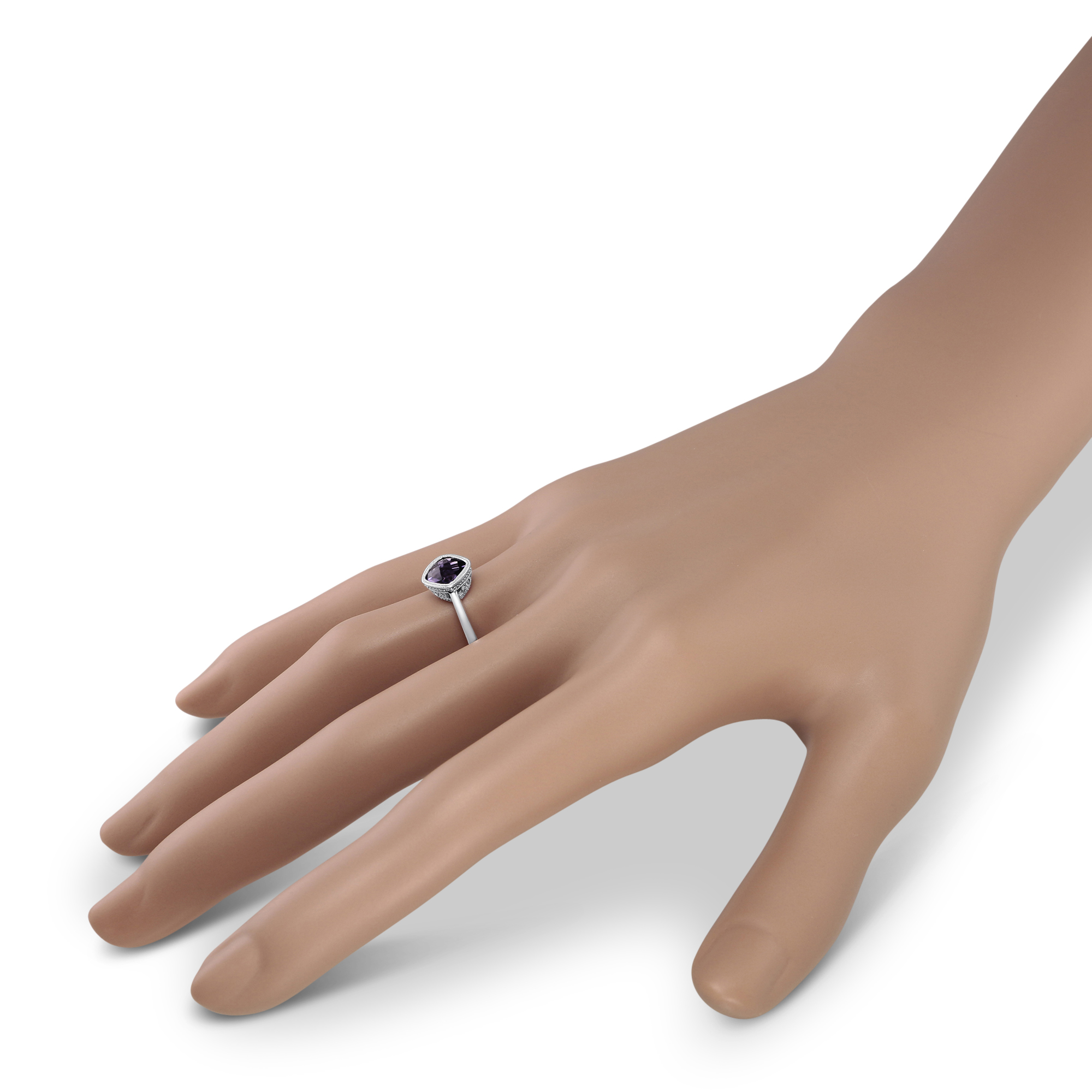 Amethyst Milgrain Bezel Set Ring in White Gold