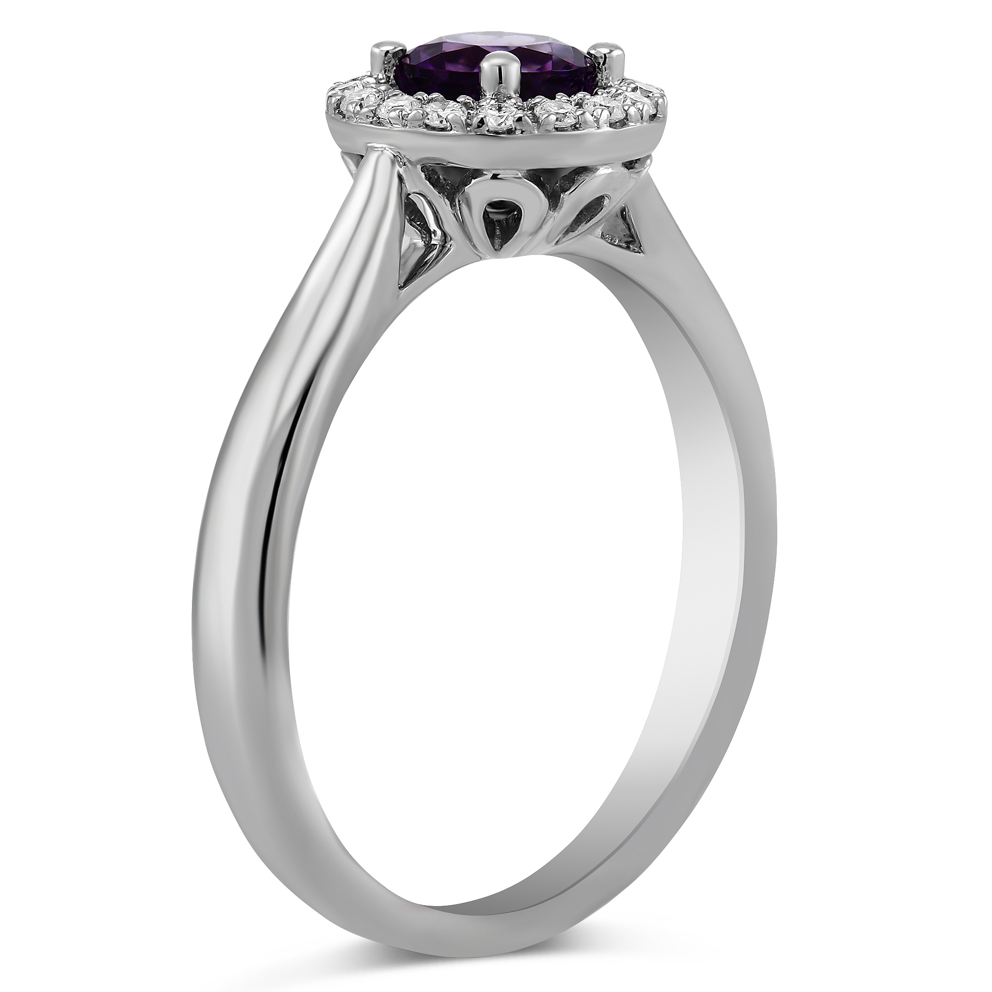 Amethyst & Diamond Halo Ring in White Gold