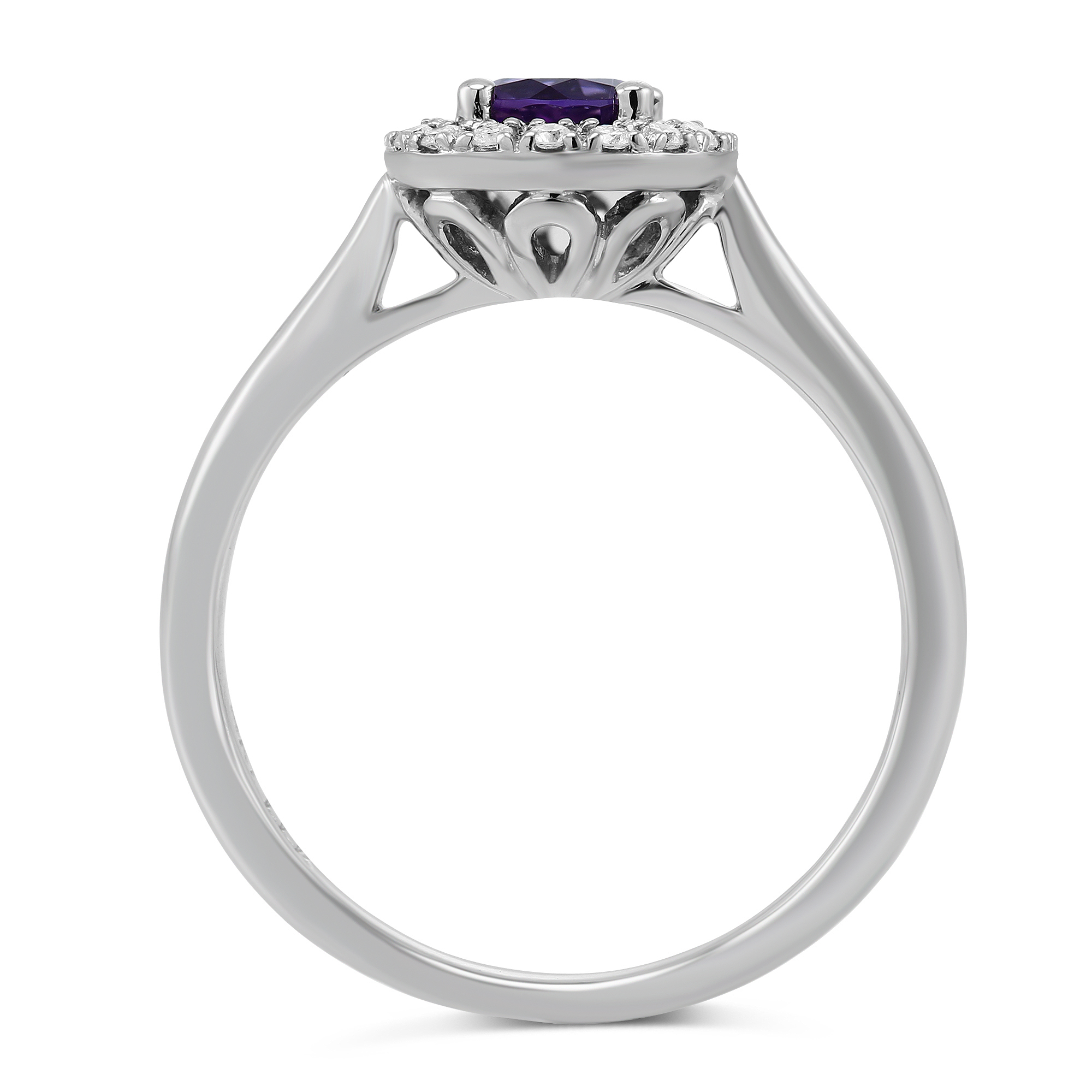 Amethyst & Diamond Halo Ring in White Gold