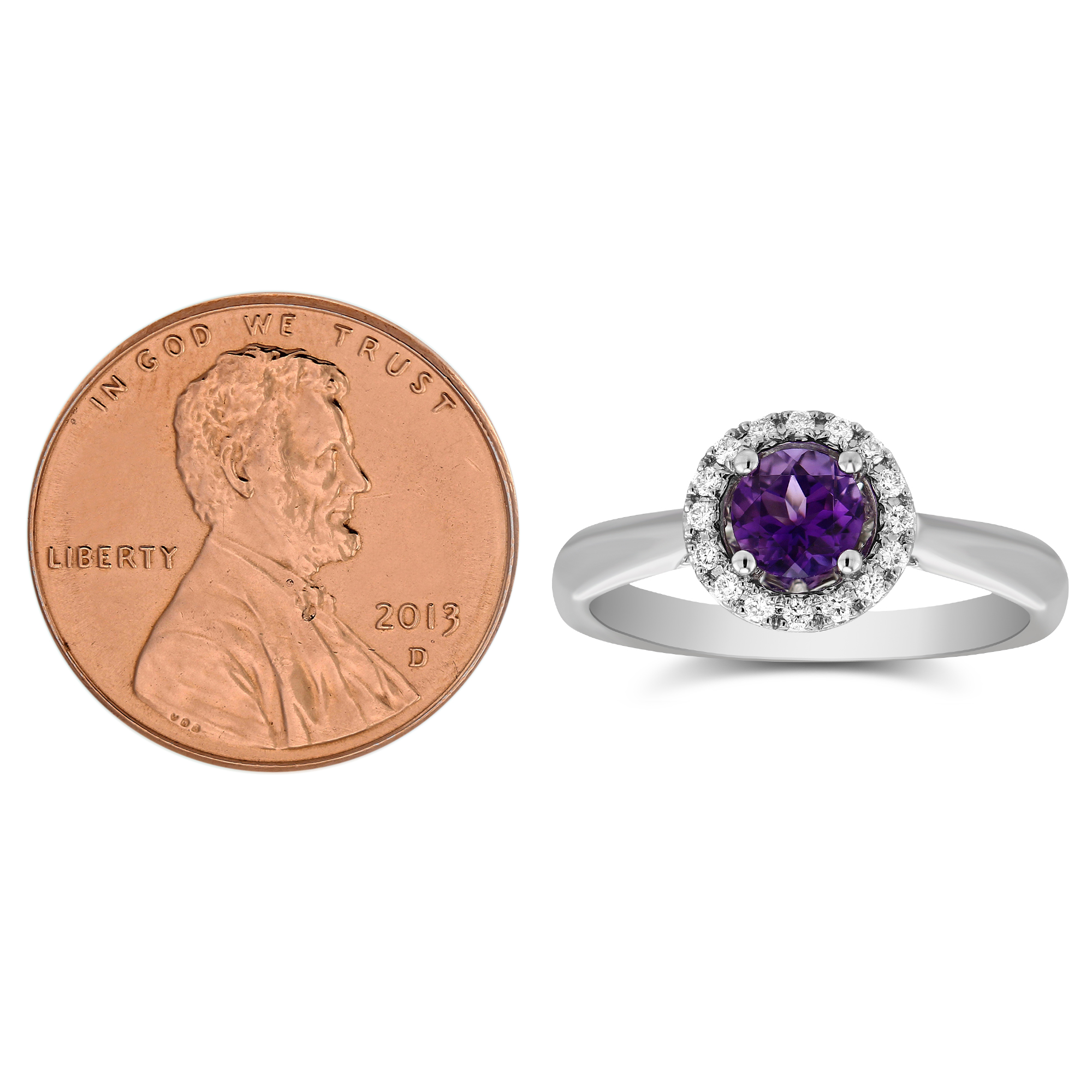 Amethyst & Diamond Halo Ring in White Gold