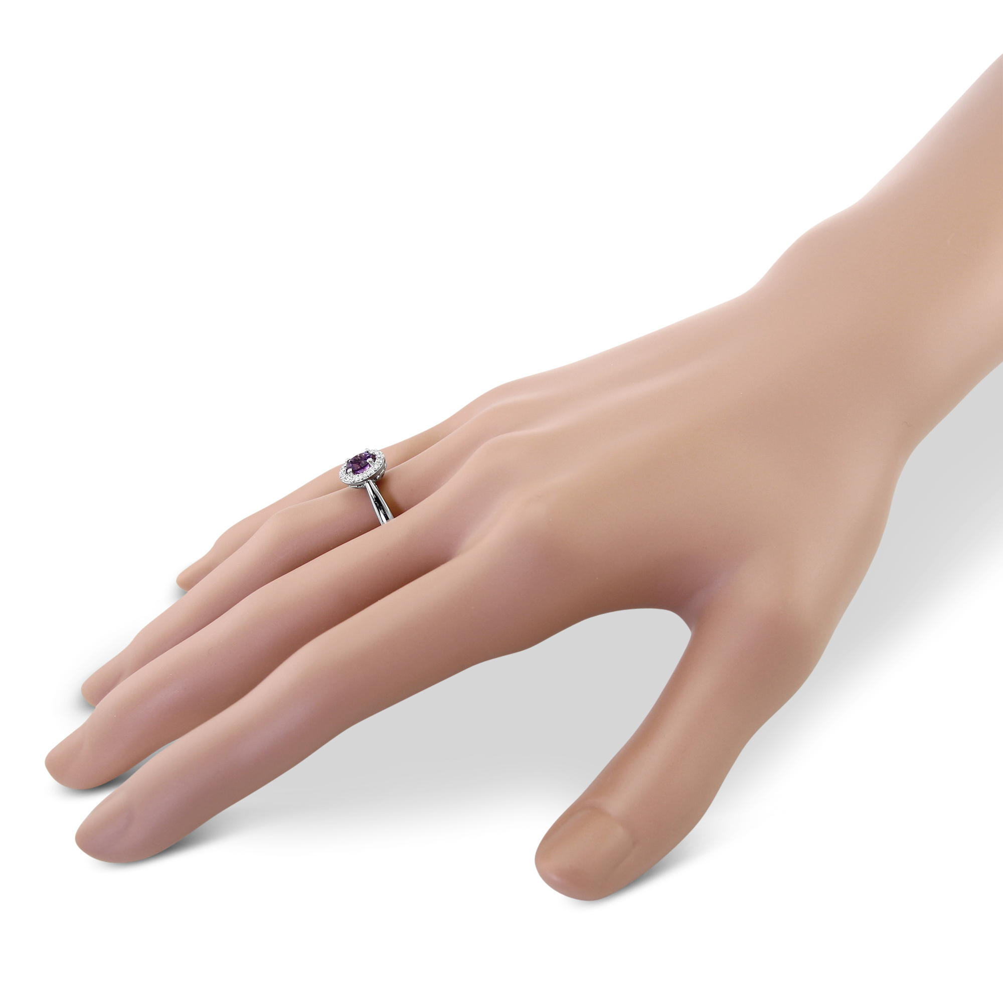 Amethyst & Diamond Halo Ring in White Gold