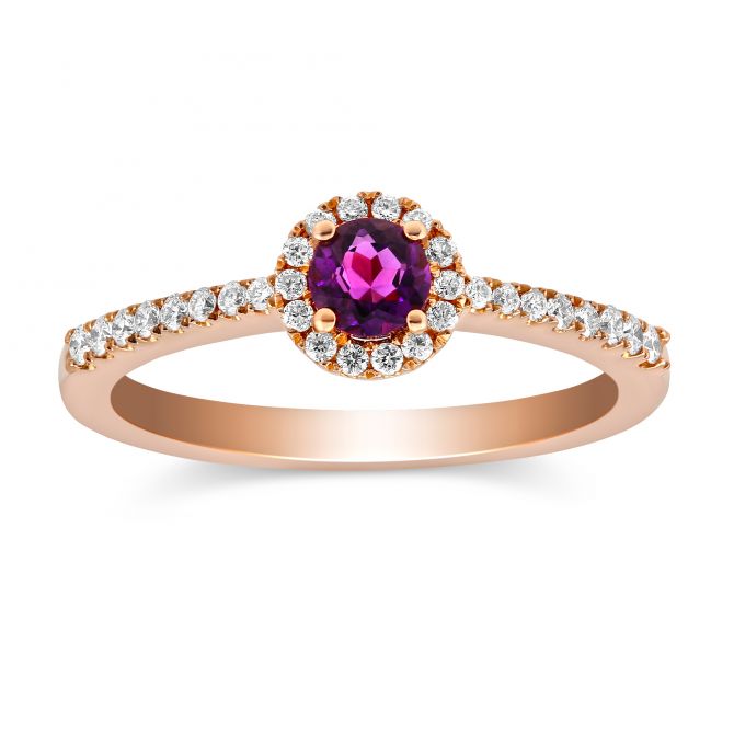 Amethyst & Diamond Halo Ring in Rose Gold