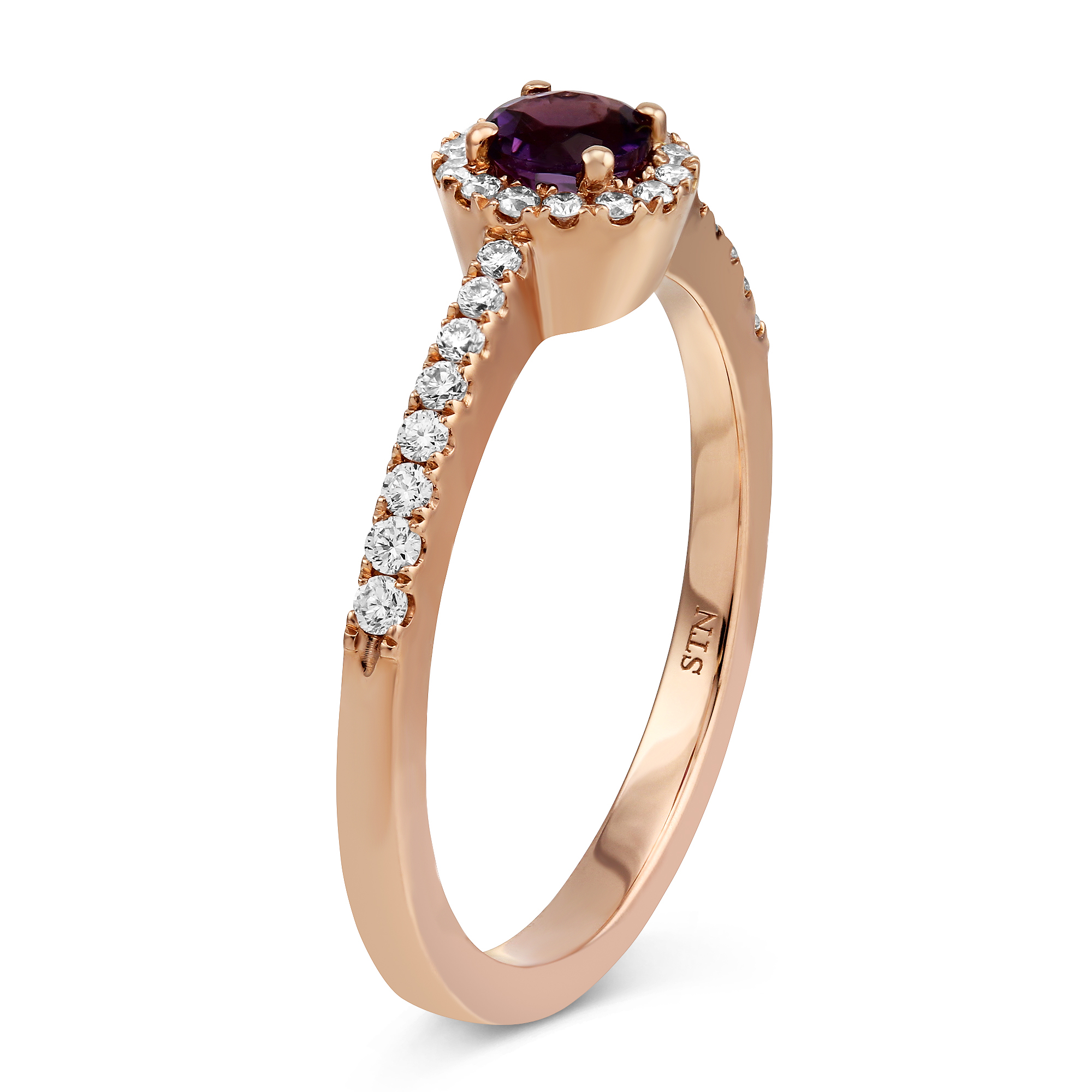 Amethyst & Diamond Halo Ring in Rose Gold
