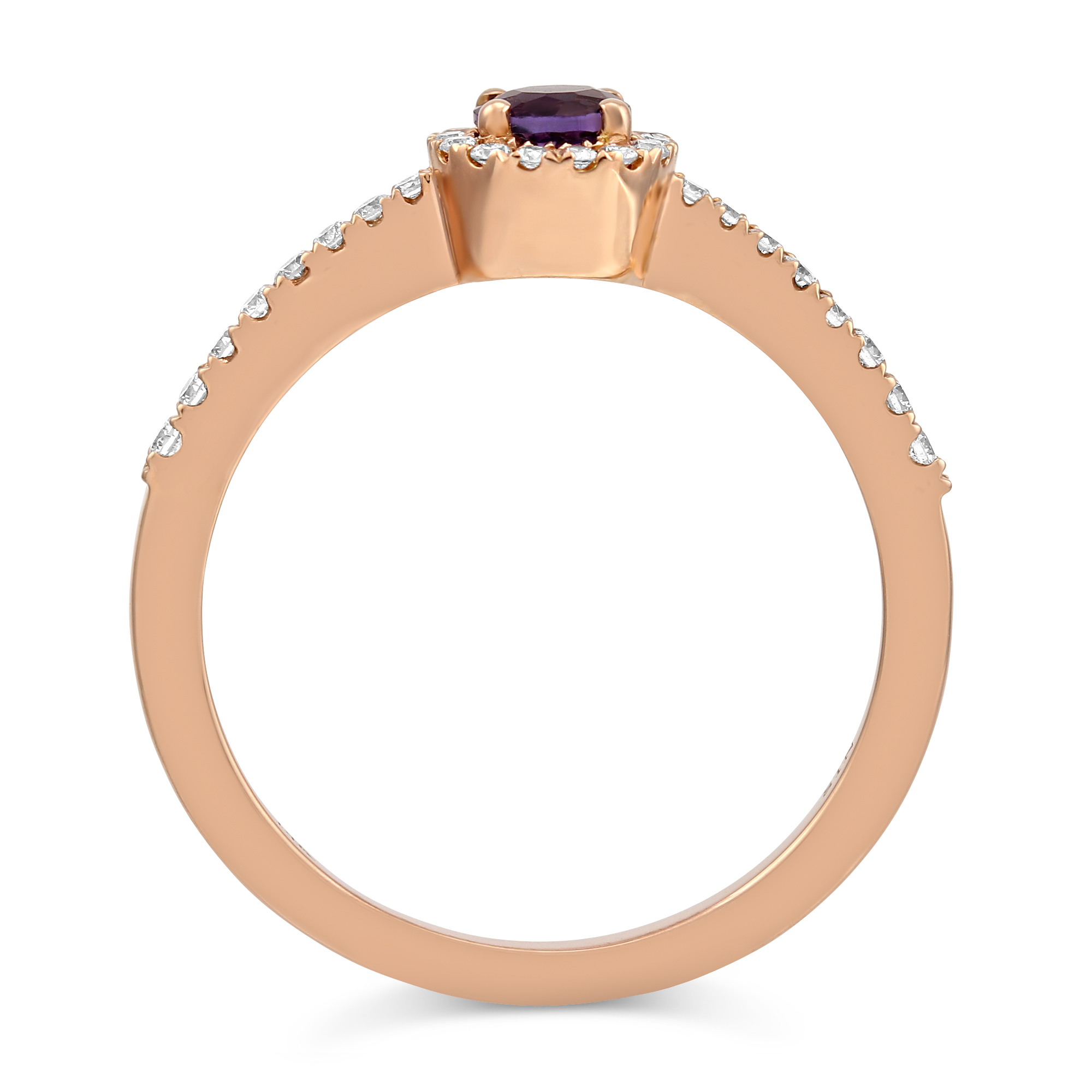 Amethyst & Diamond Halo Ring in Rose Gold
