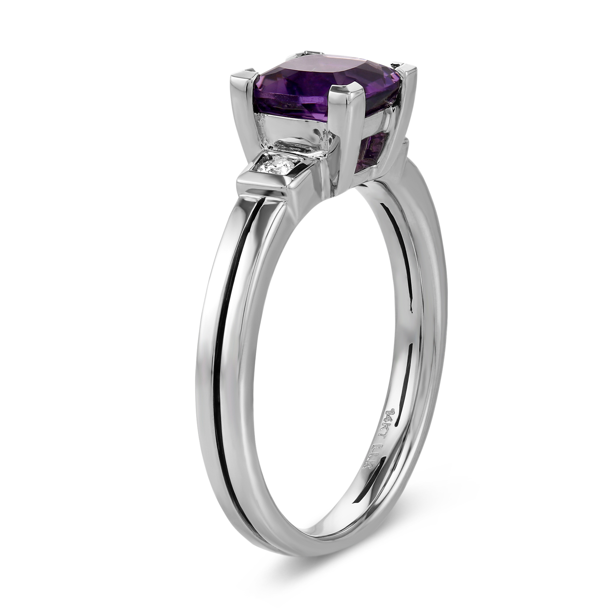 Cushion Amethyst & Diamond 3 Stone Ring in White Gold