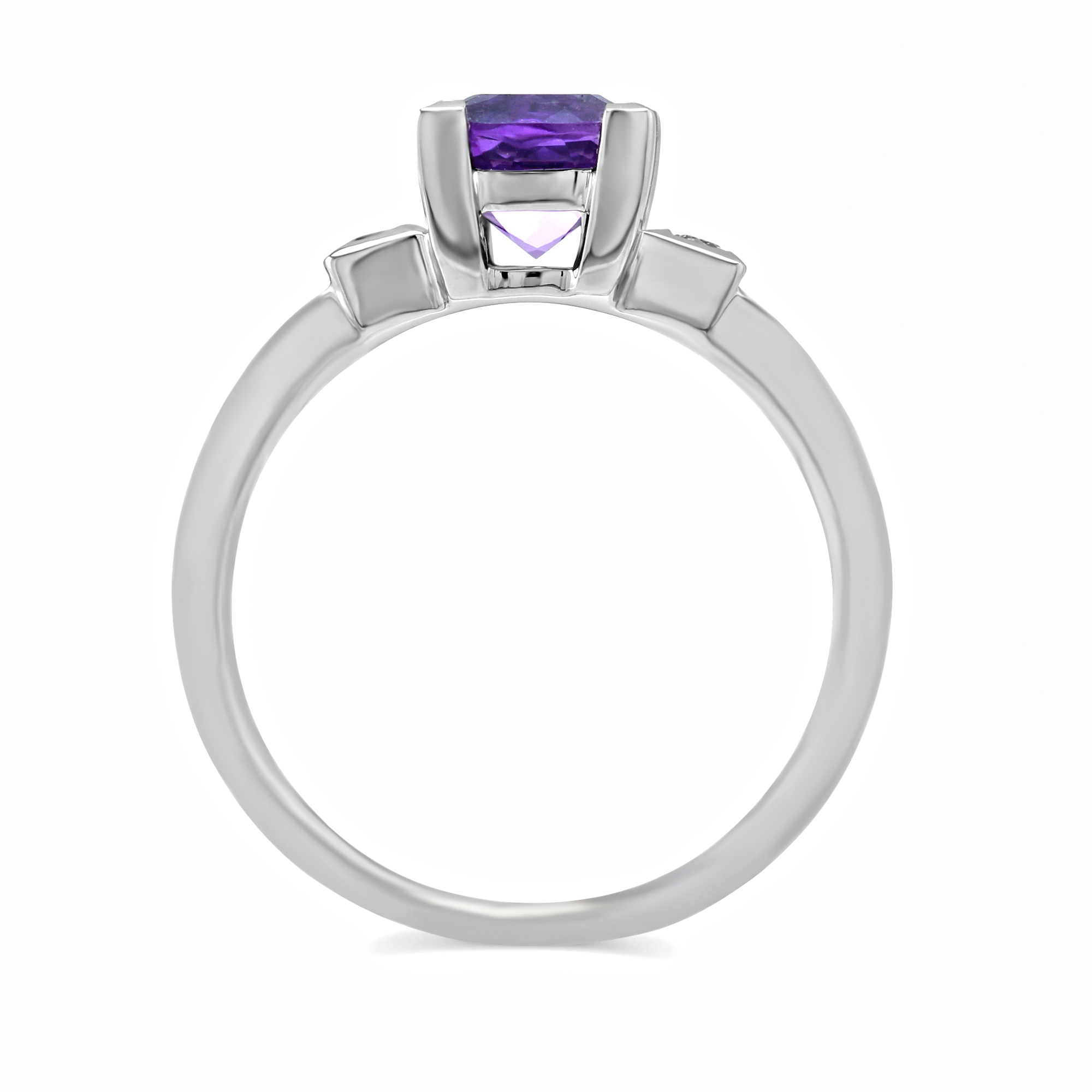 Cushion Amethyst & Diamond 3 Stone Ring in White Gold
