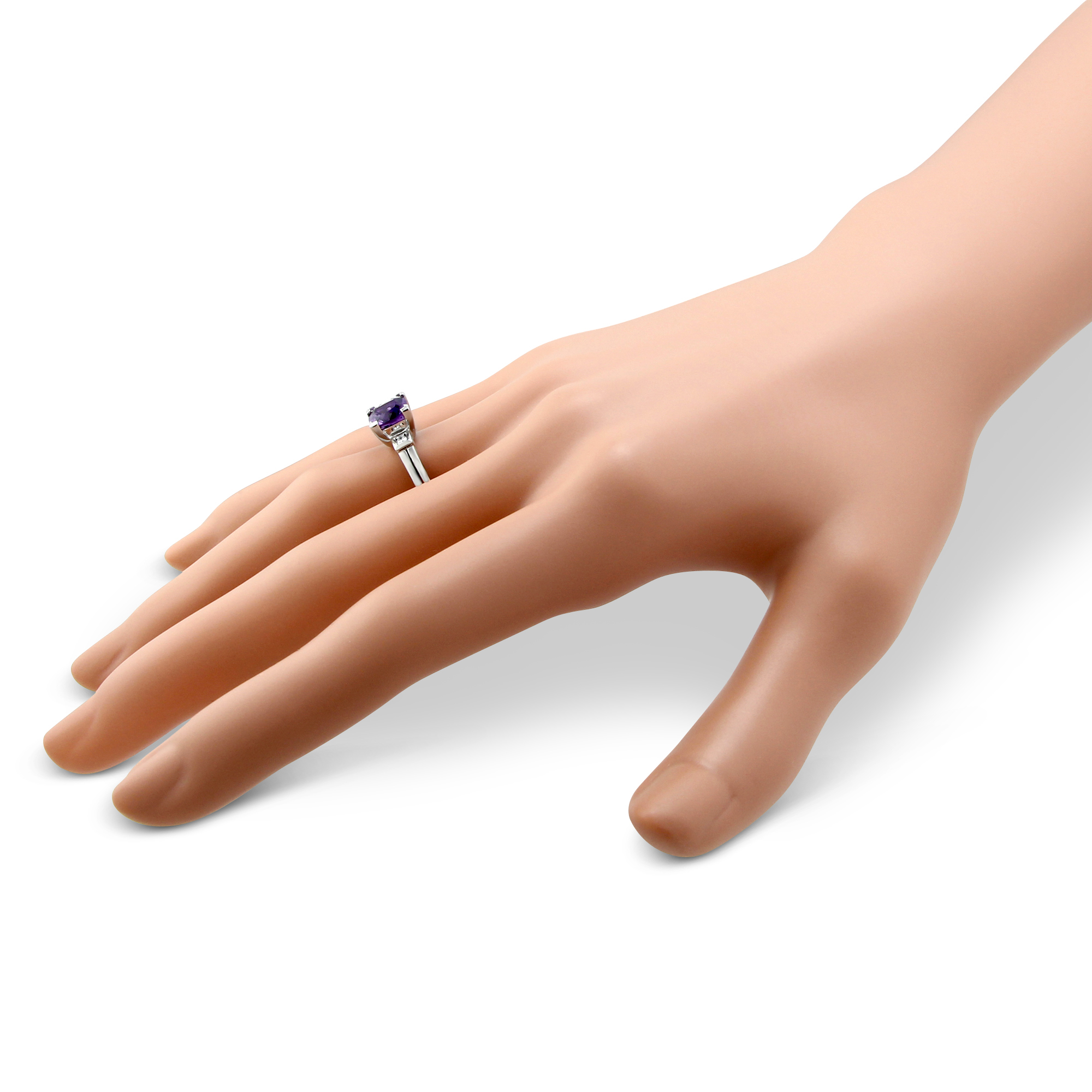 Cushion Amethyst & Diamond 3 Stone Ring in White Gold