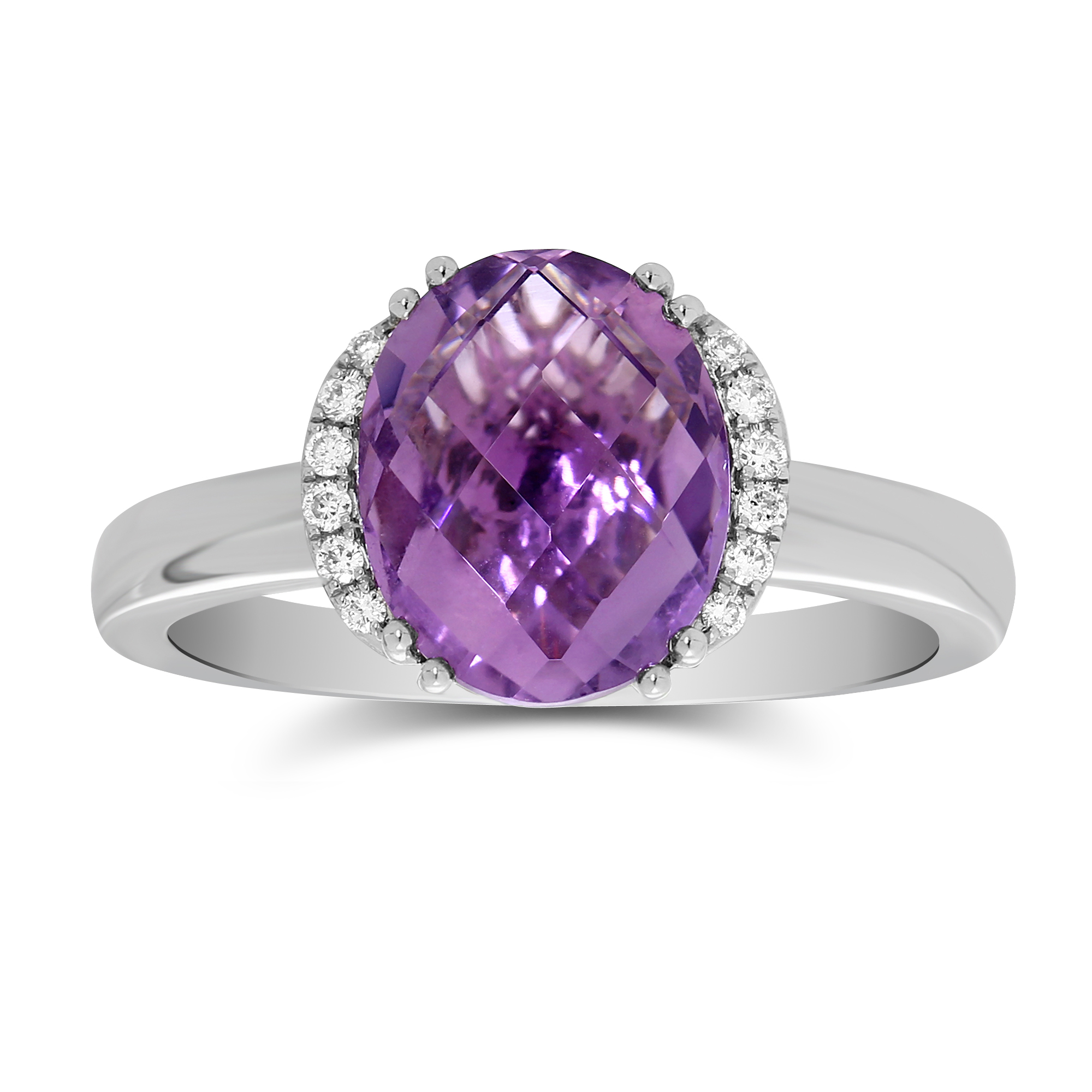 Oval Amethyst & Diamond Ring in White Gold