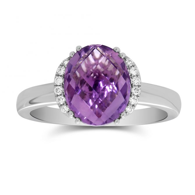 Oval Amethyst & Diamond Ring in White Gold