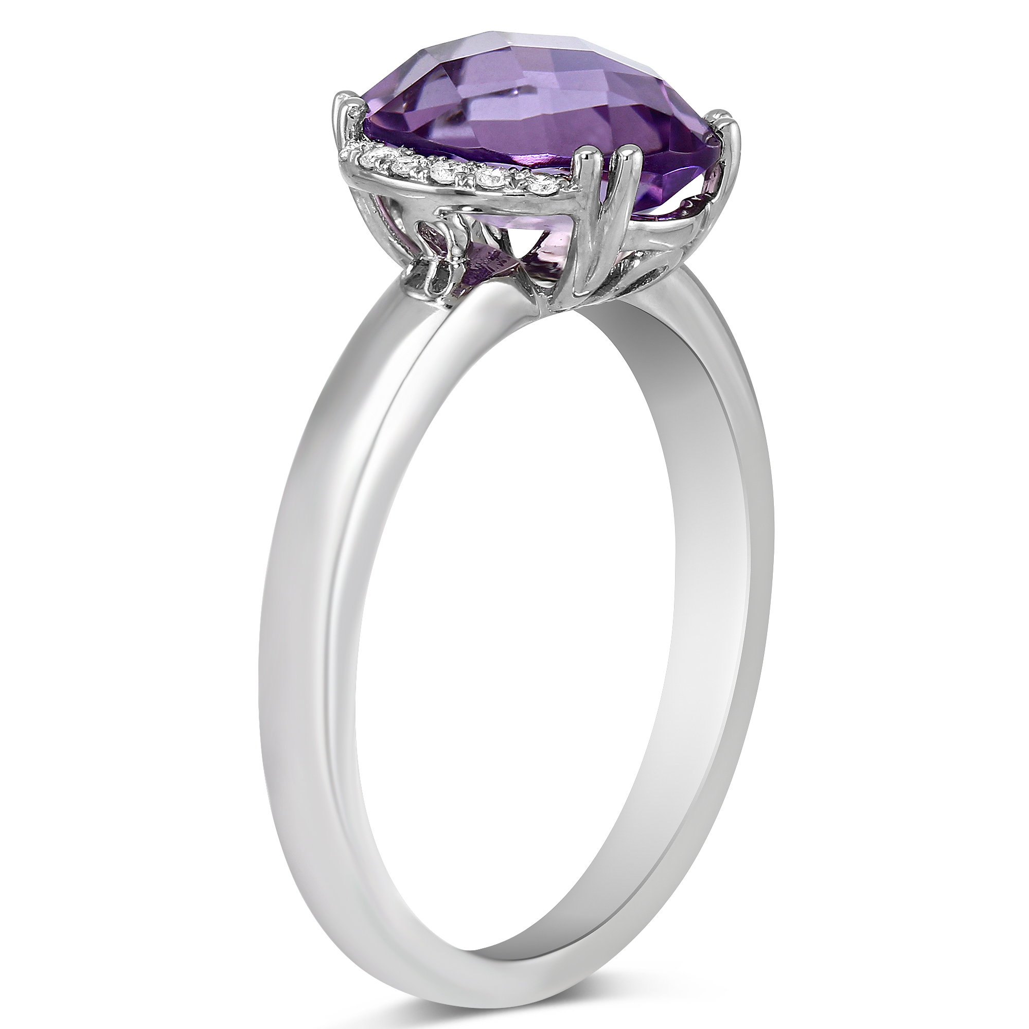 Oval Amethyst & Diamond Ring in White Gold