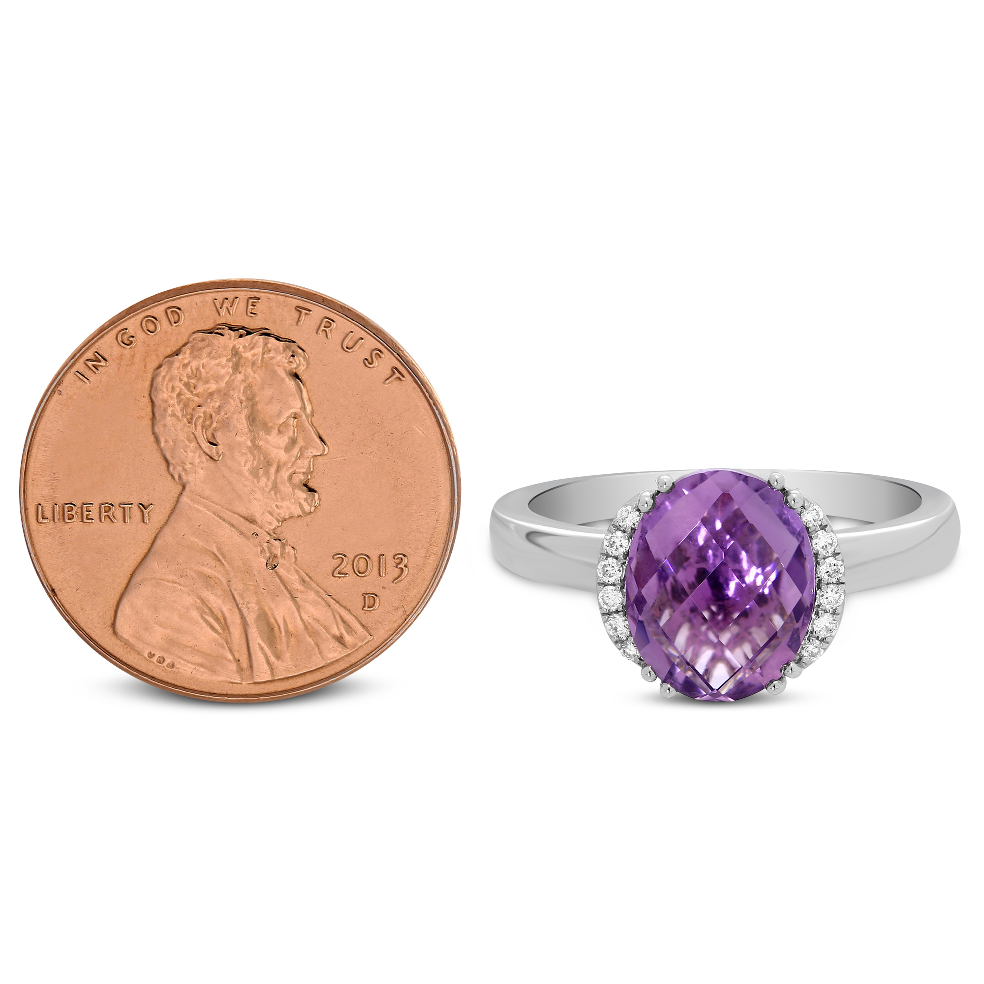 Oval Amethyst & Diamond Ring in White Gold