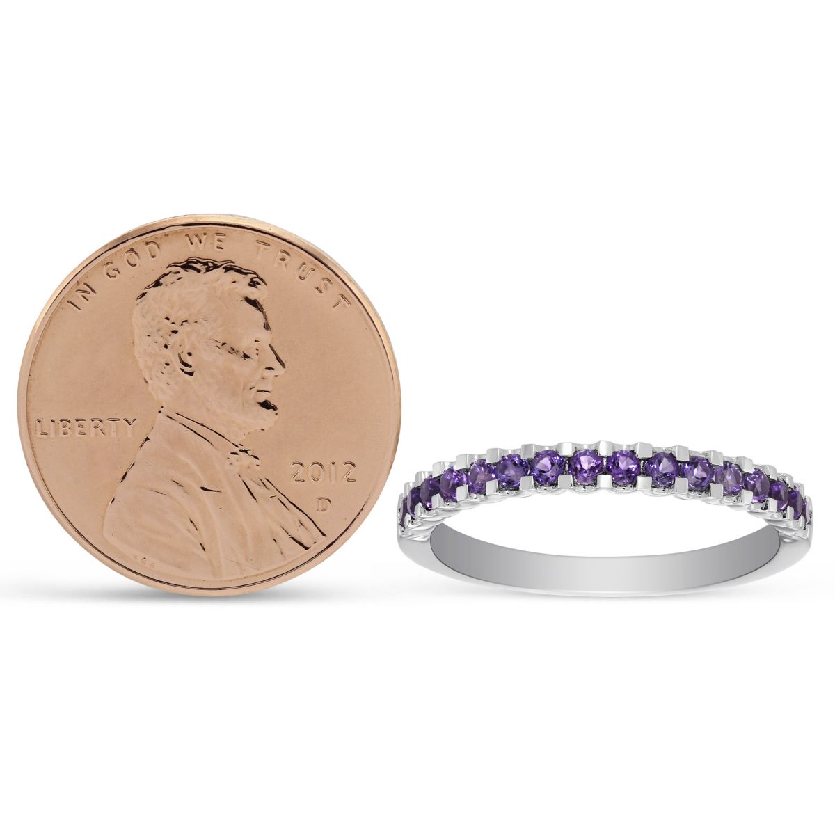 14K White Gold Round Amethyst Band