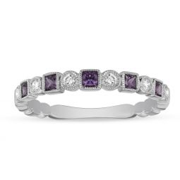 Image for Amethyst & Diamond Geometric Band in White Gold