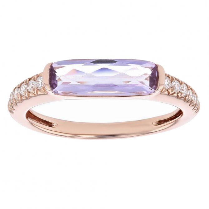 Elongated Cushion Amethyst & Diamond Ring in Rose Gold