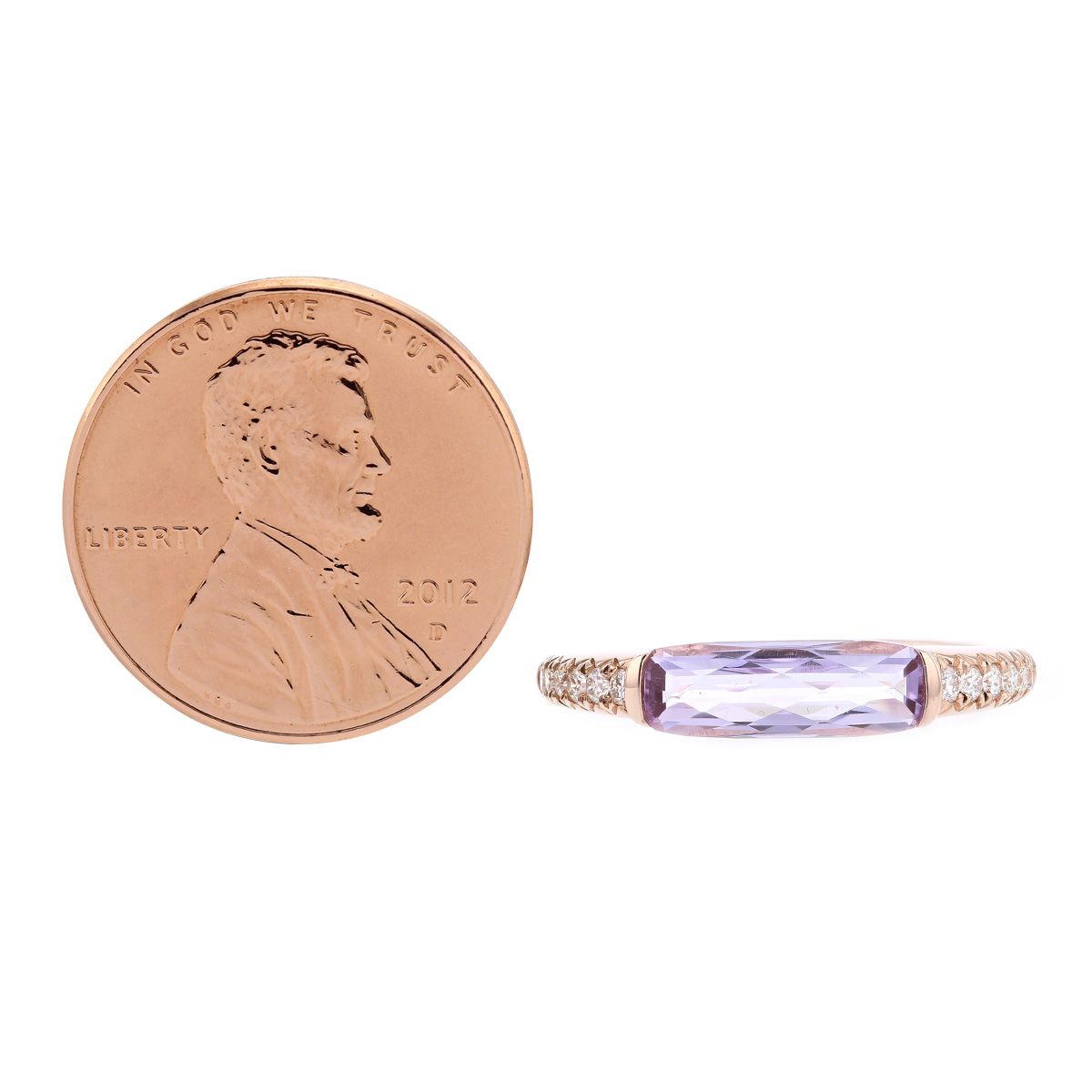 Elongated Cushion Amethyst & Diamond Ring in Rose Gold