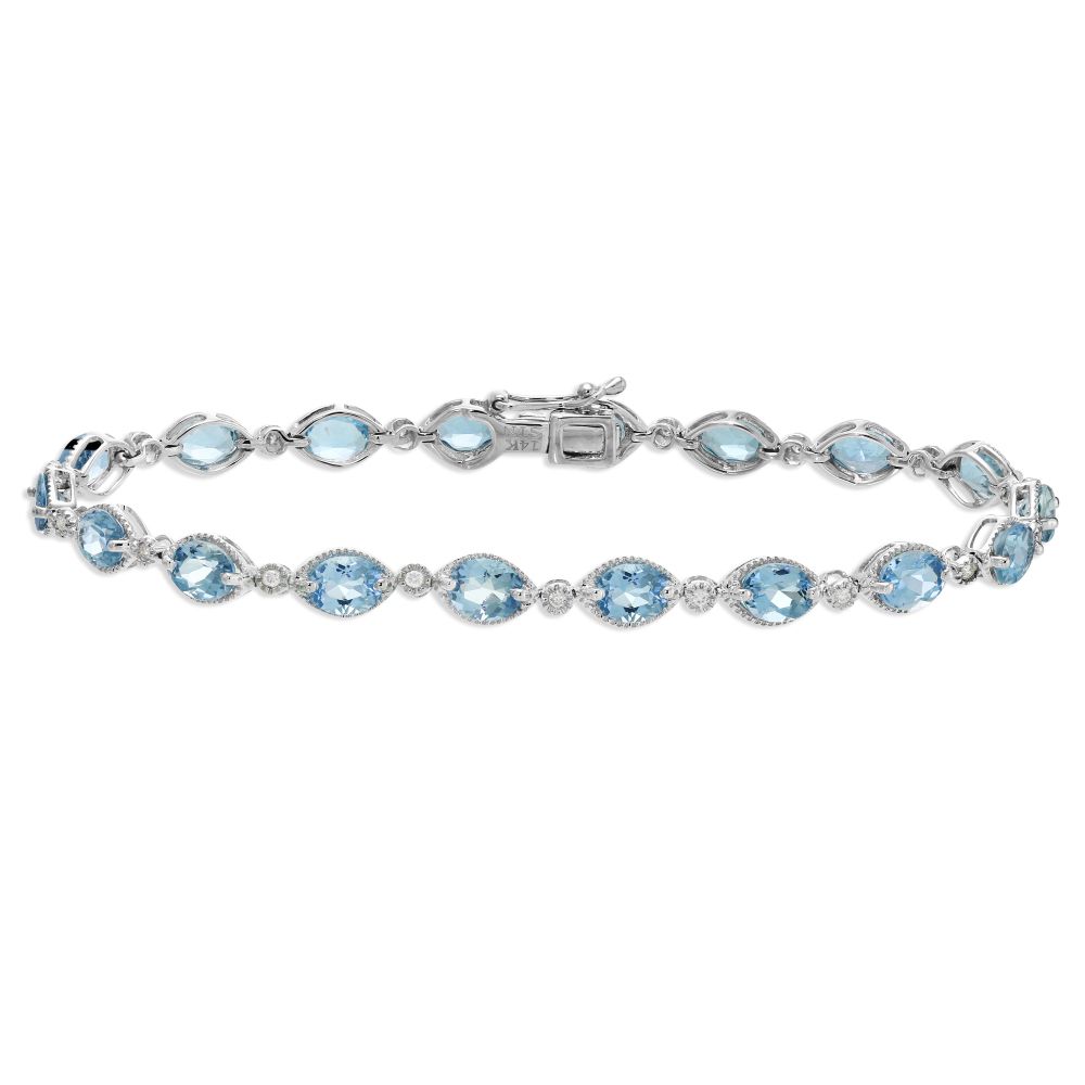 14K White Gold Oval Aquamarine & Diamond Bracelet | Borsheims