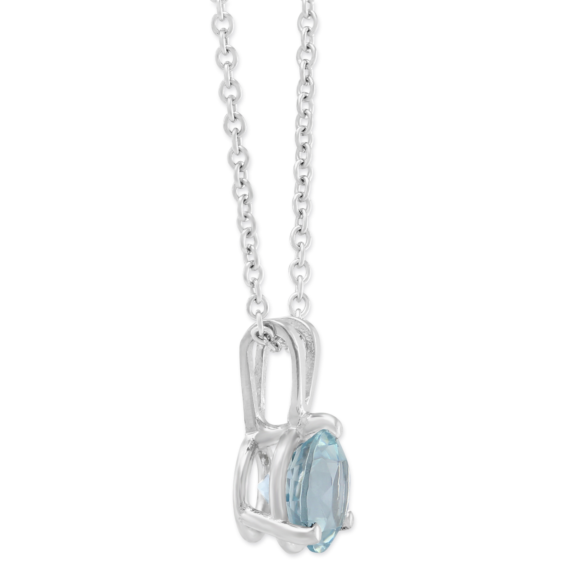 Round Aquamarine Solitaire Pendant in White Gold, 18