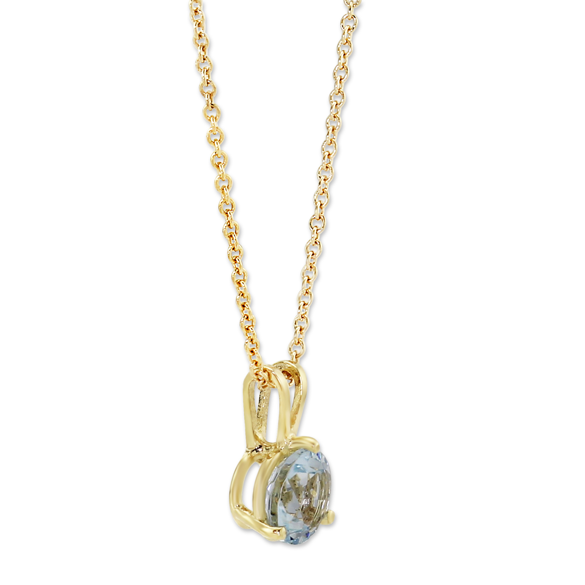 Round Aquamarine Solitaire Pendant in Yellow Gold, 18