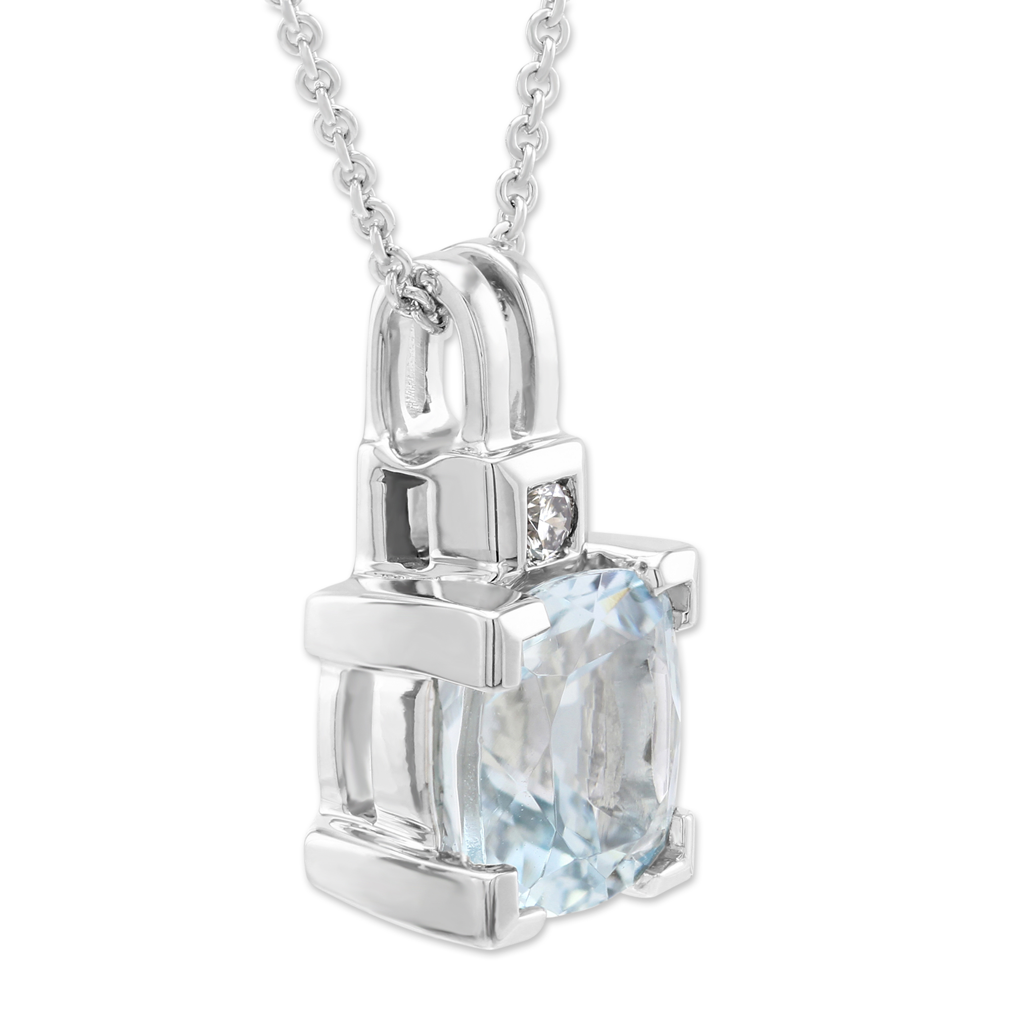 Cushion Aquamarine & Diamond Pendant in White Gold, 18
