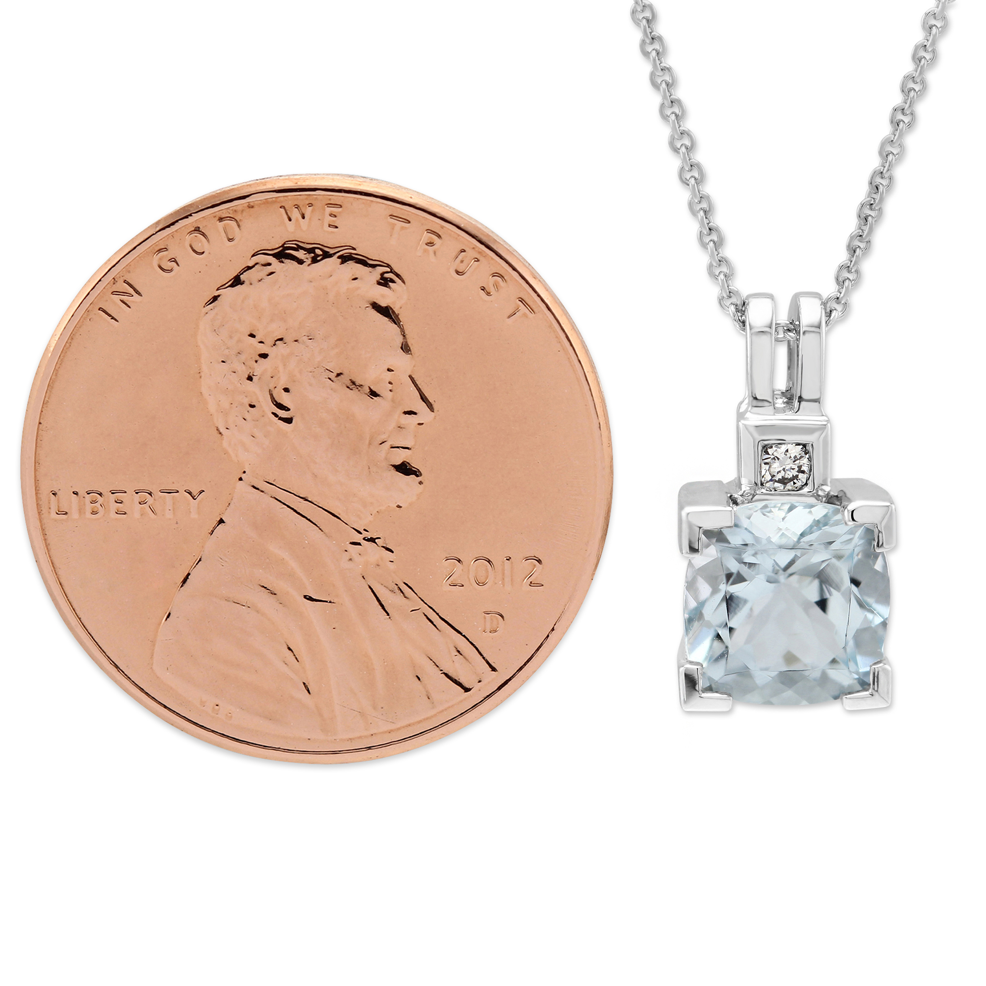Cushion Aquamarine & Diamond Pendant in White Gold, 18